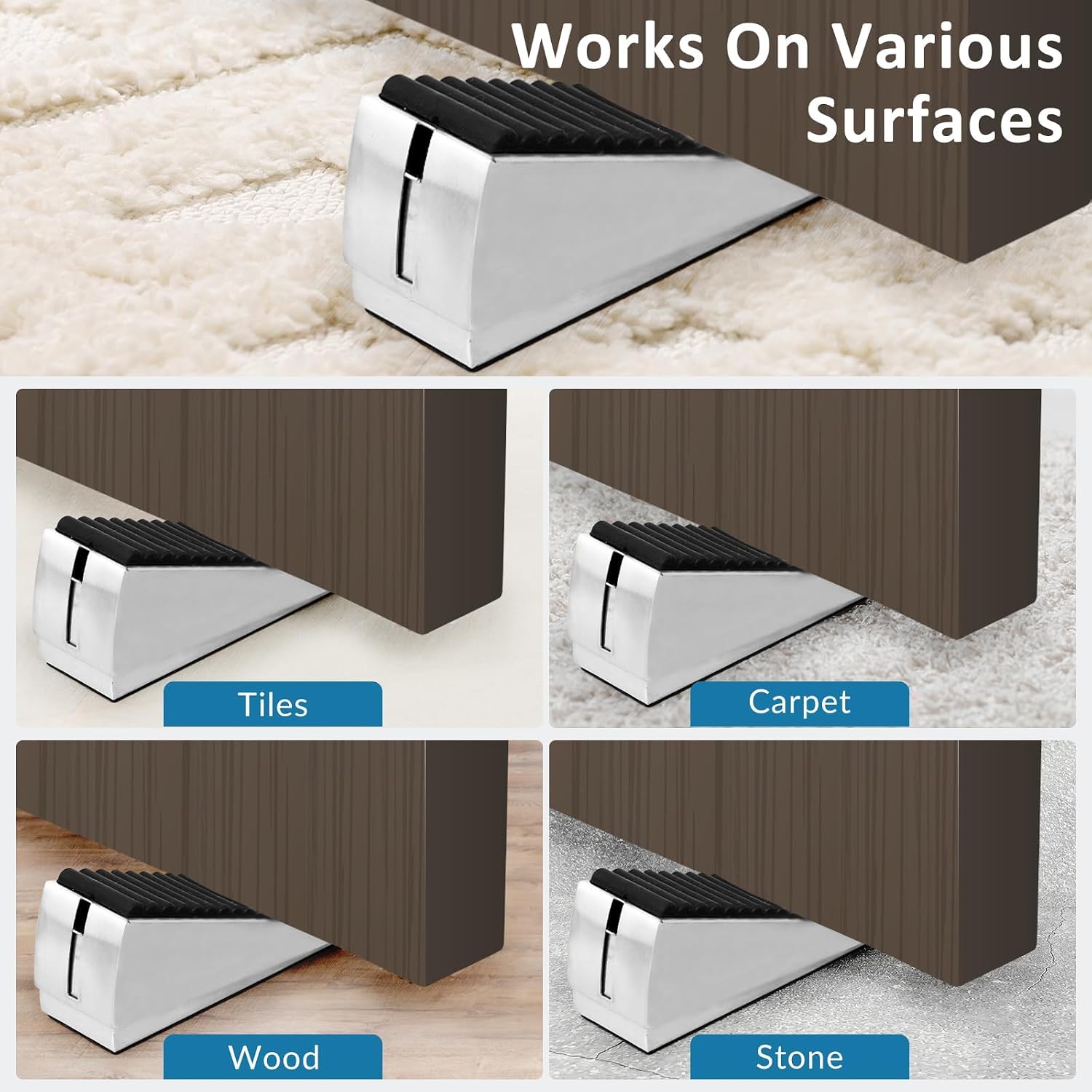 Thumbnail 4 de Optish SPRING-1P Adjustable Spring Door Stopper, Stainless Steel and Rubber, 2-Pack