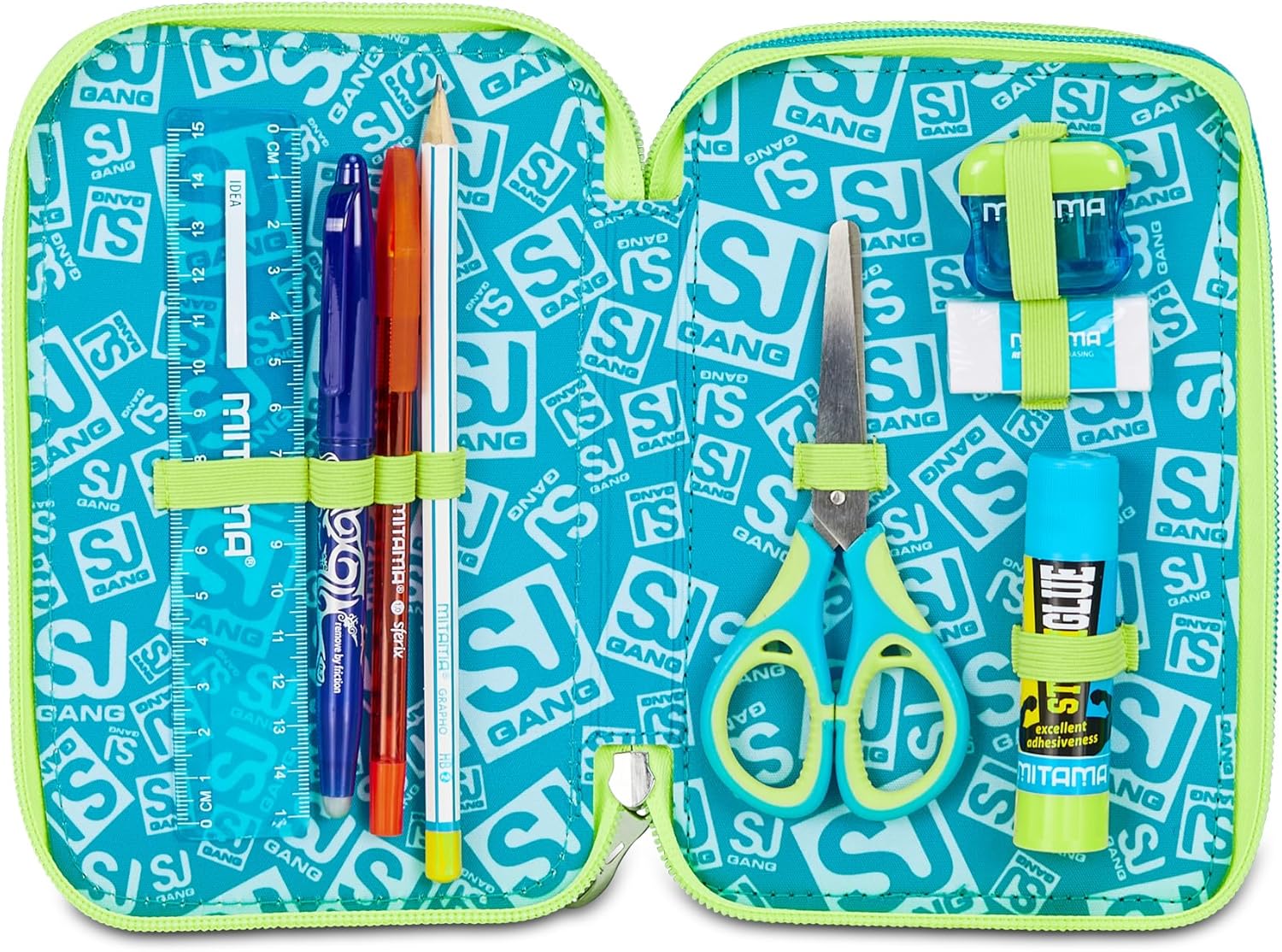 Thumbnail 2 de Trousse scolaire triple compartiment SJ GANG STYLE JAM GANG, 3 zips, bleu, avec stylets, crayons et accessoires