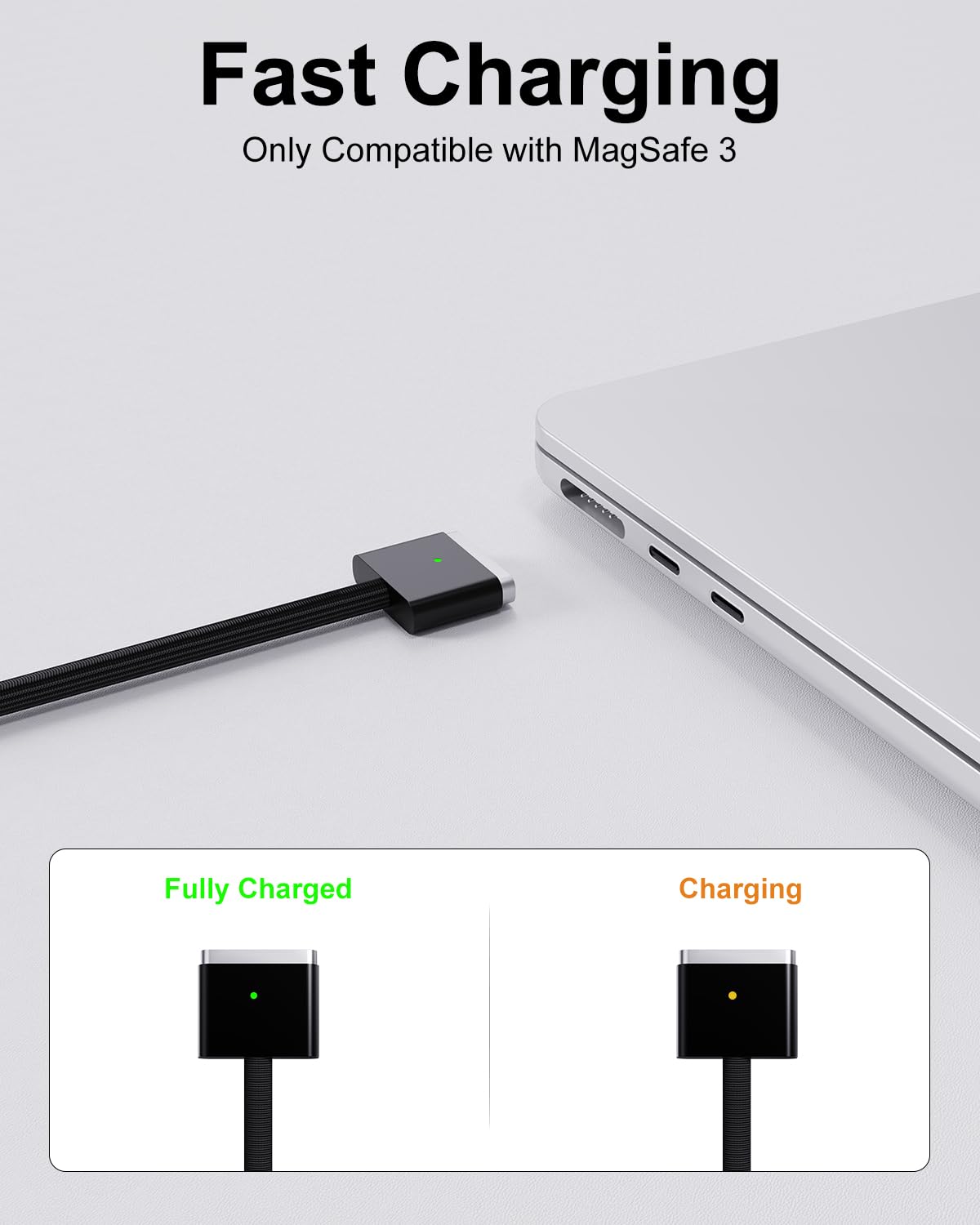 Detalle 2 de Brekiya 2026 USB‑C to M3 Cable for MacBook Pro/Air – 2m, 140W PD, Magnetic Snap & Braided Build
