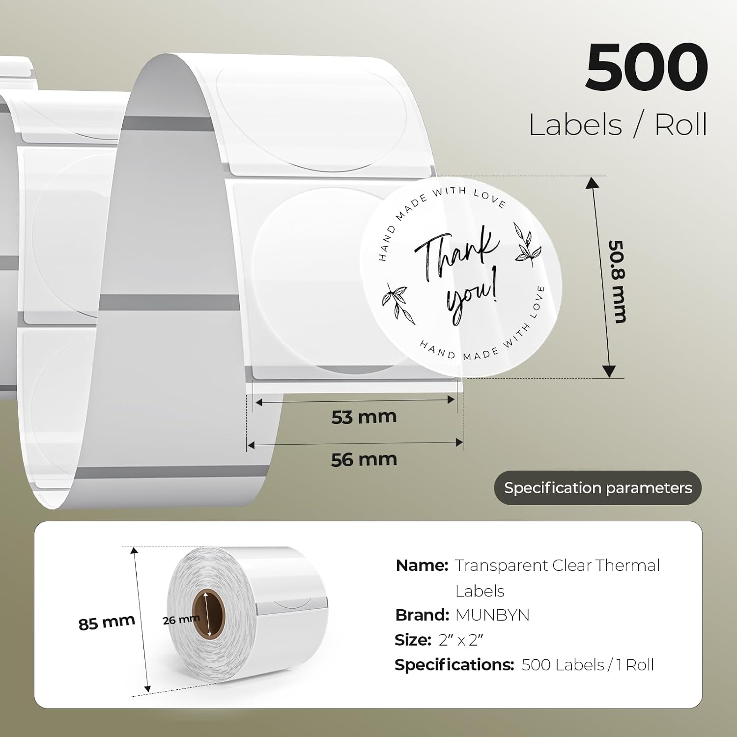 Thumbnail 2 de MUNBYN 50x50mm Transparent Round Direct Thermal Sticker Labels (500 sheets)