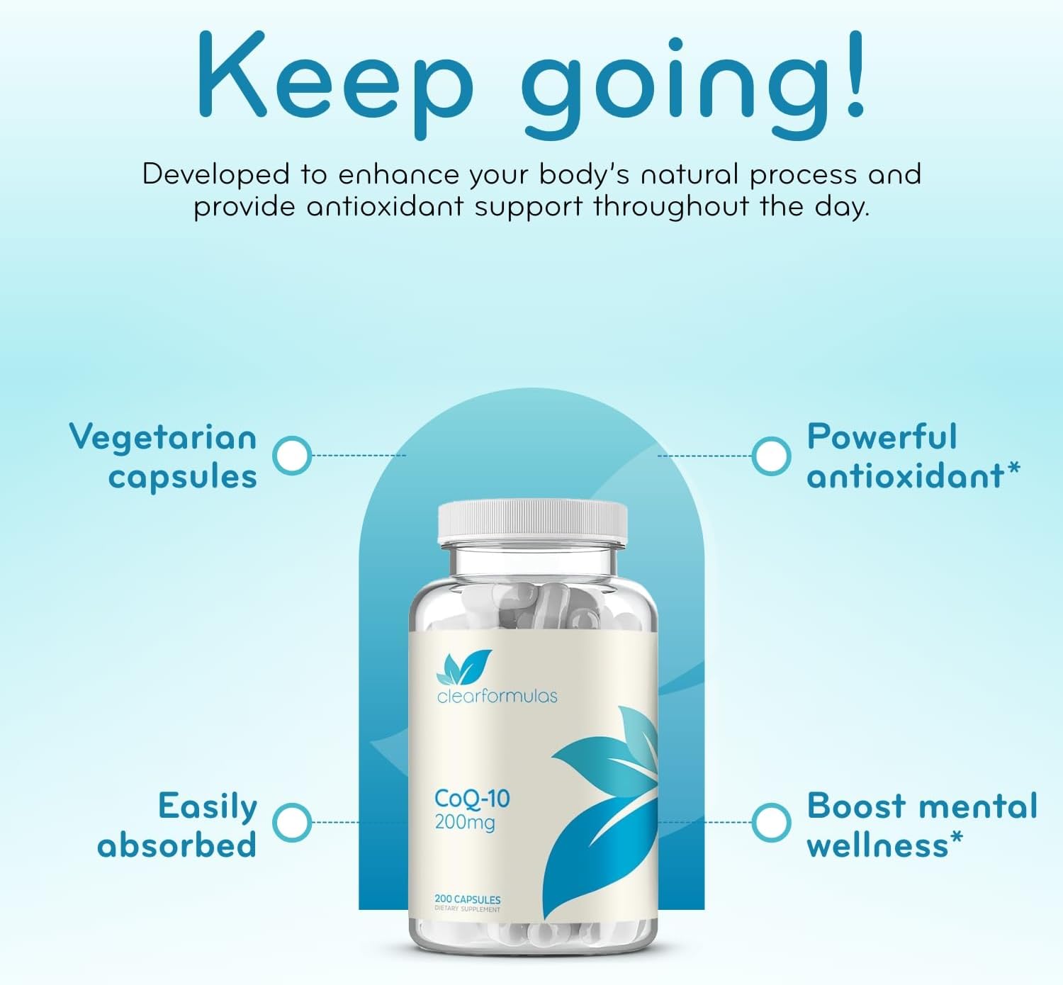 Detalle 1 de Clear Formulas CoQ10 200mg Ubiquinone Capsules, 200 Count