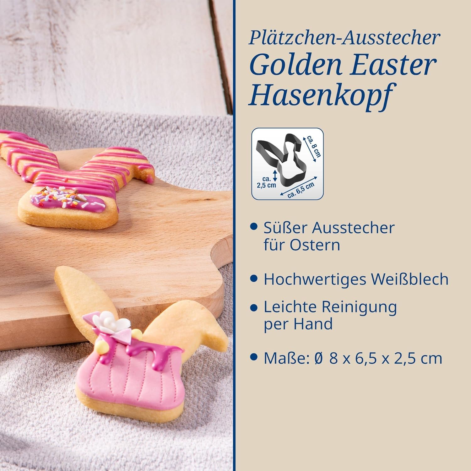 Thumbnail 5 de Dr. Oetker Ausstecher Hasenkopf „Knickohr“ – Oster-Backzubehör aus Weißblech (80 x 63 x 25 mm)