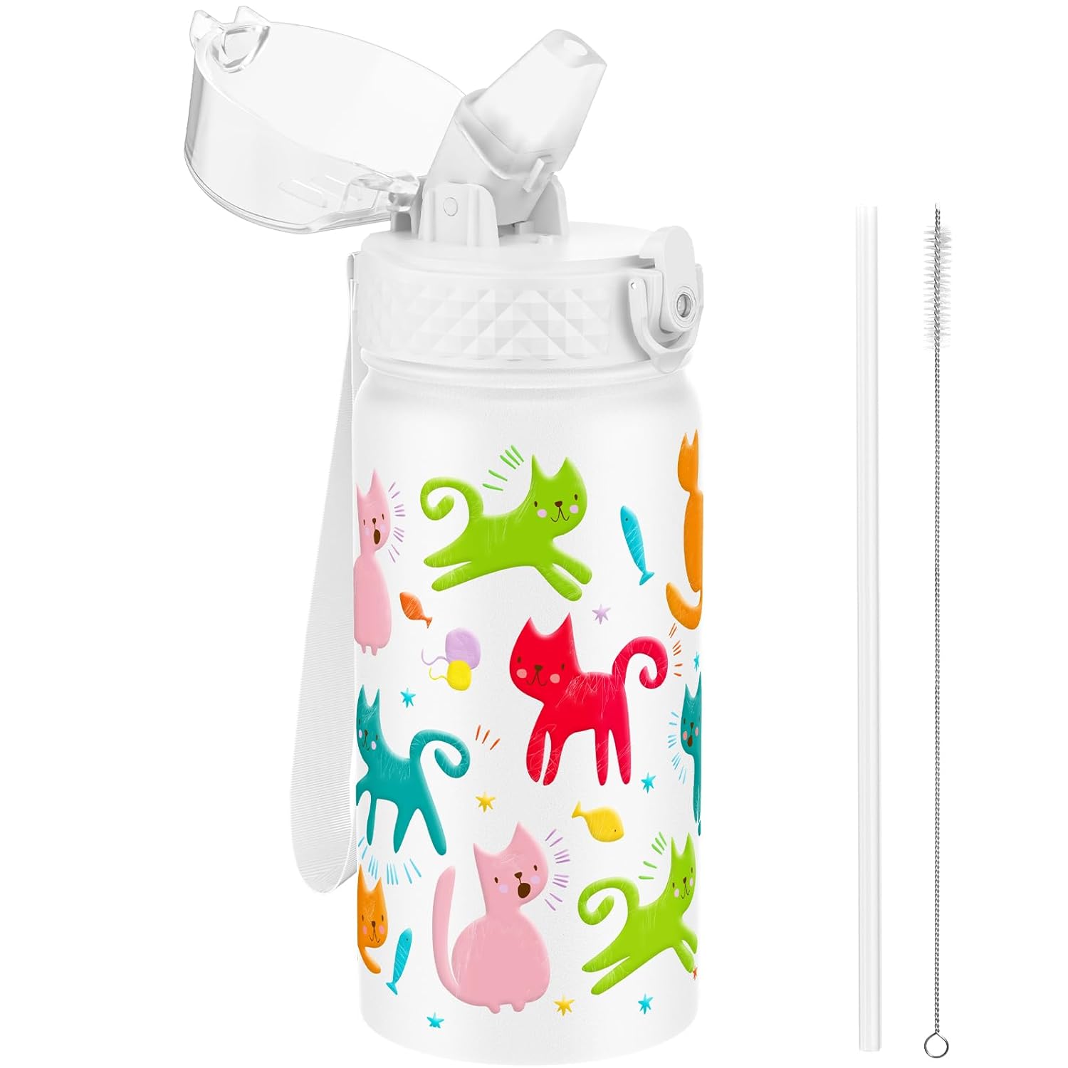 Detalle de GOPPUS Trinkflasche Kinder 420 ml aus Edelstahl mit Strohhalm – auslaufsicher, BPA-frei