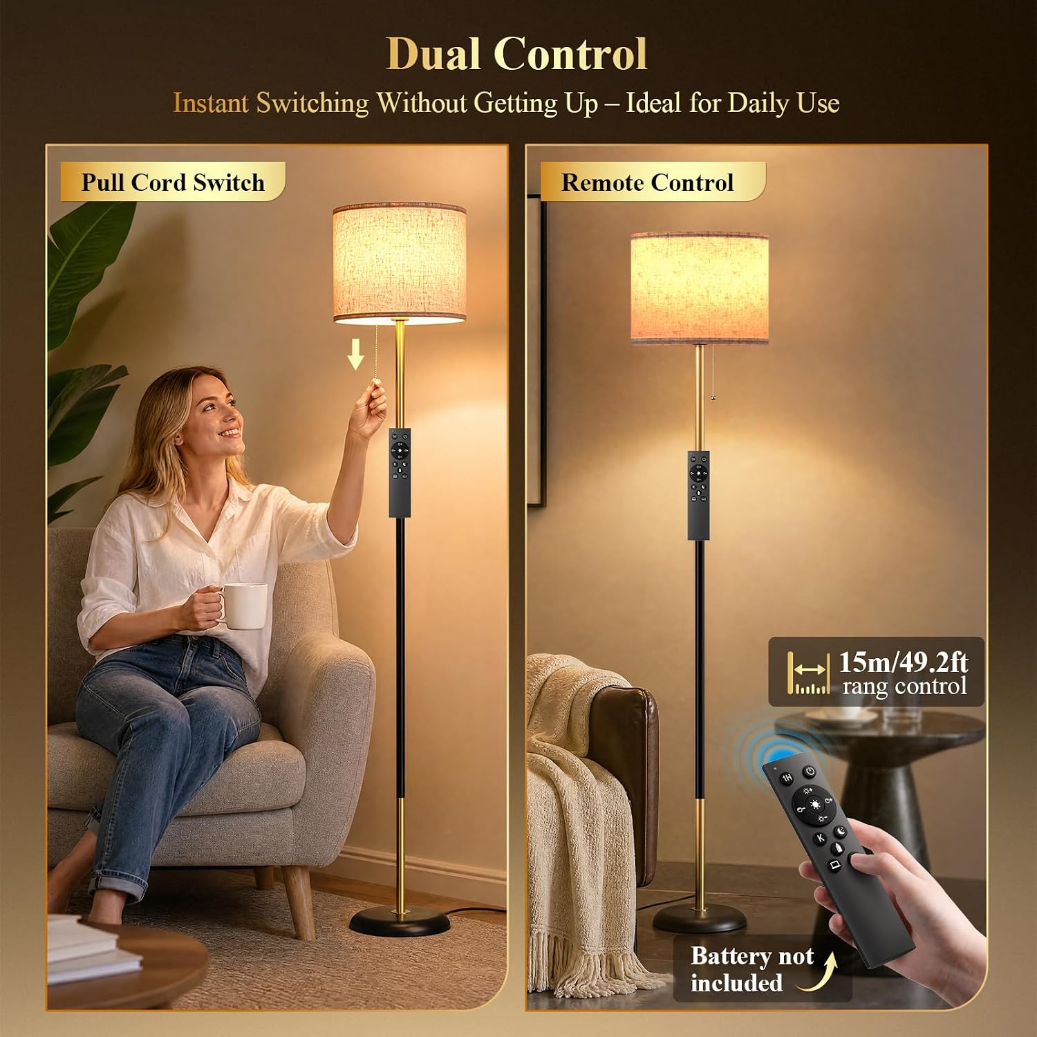 Detalle de Lampadaire LED sur Pied Salon - 12W avec Télécommande, RGB et Cordon Tirette