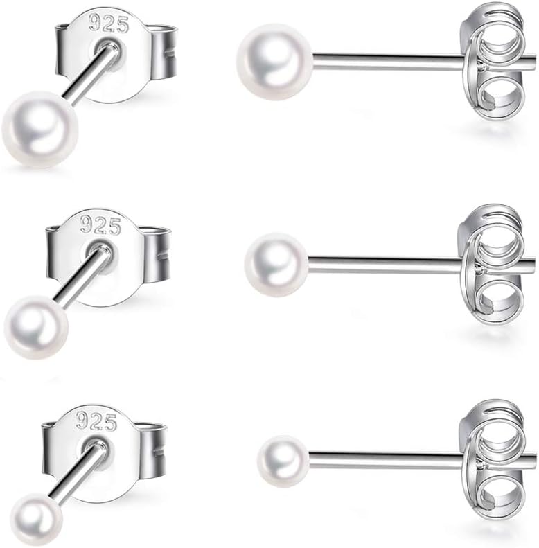 Thumbnail 6 de CERSLIMO 3 Pairs Sterling Silver Stud Earrings – 2mm, 3mm & 4mm Tiny Round Cubic Zirconia