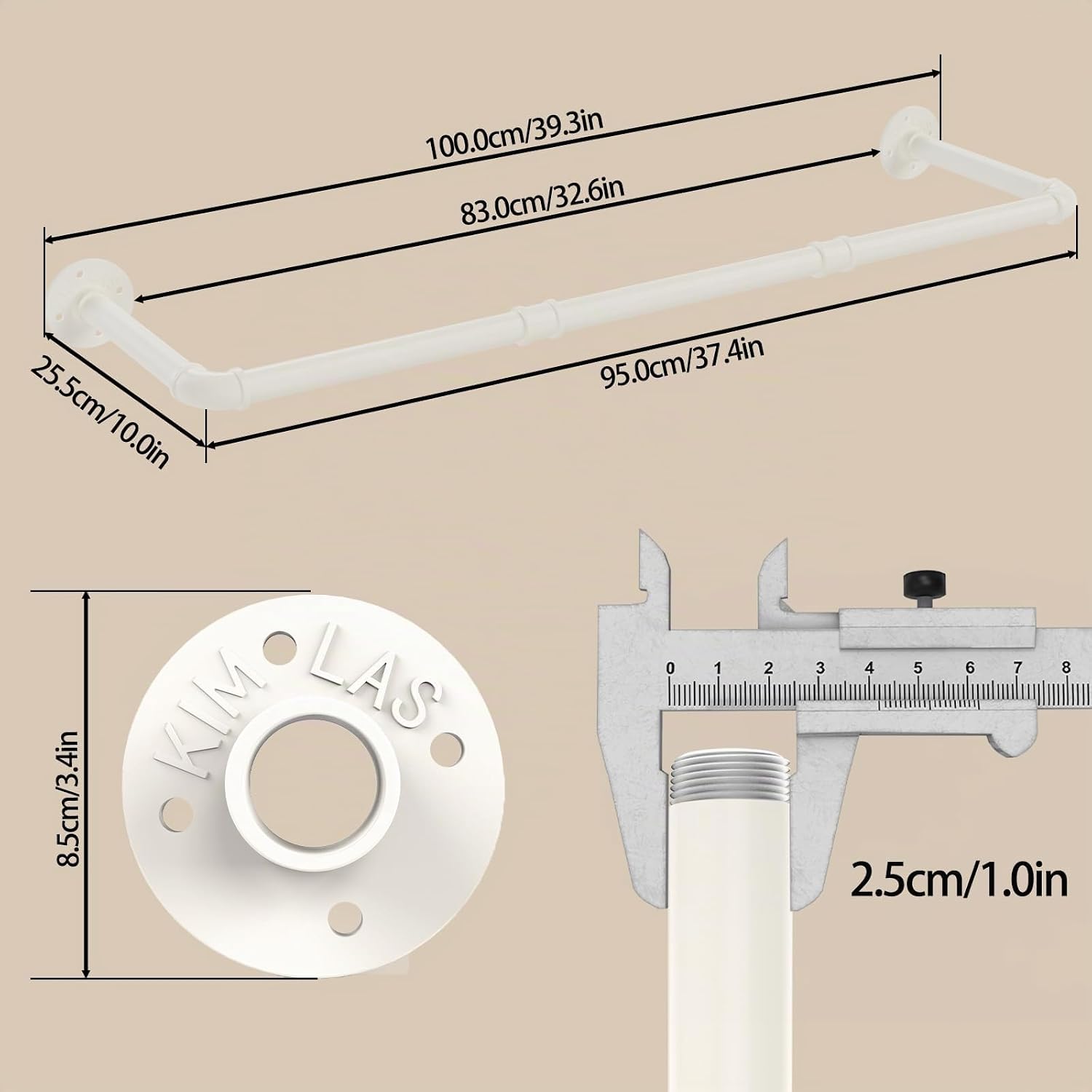 Detalle 2 de YheenLf 77HCR100W-1 wandkledingrek van ijzer, 100 cm, industriële stijl