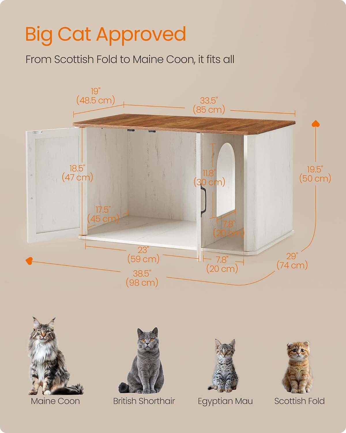 Detalle de Feandrea UPCL012K01 Litter Box Enclosure, Farmhouse Style, Double Doors