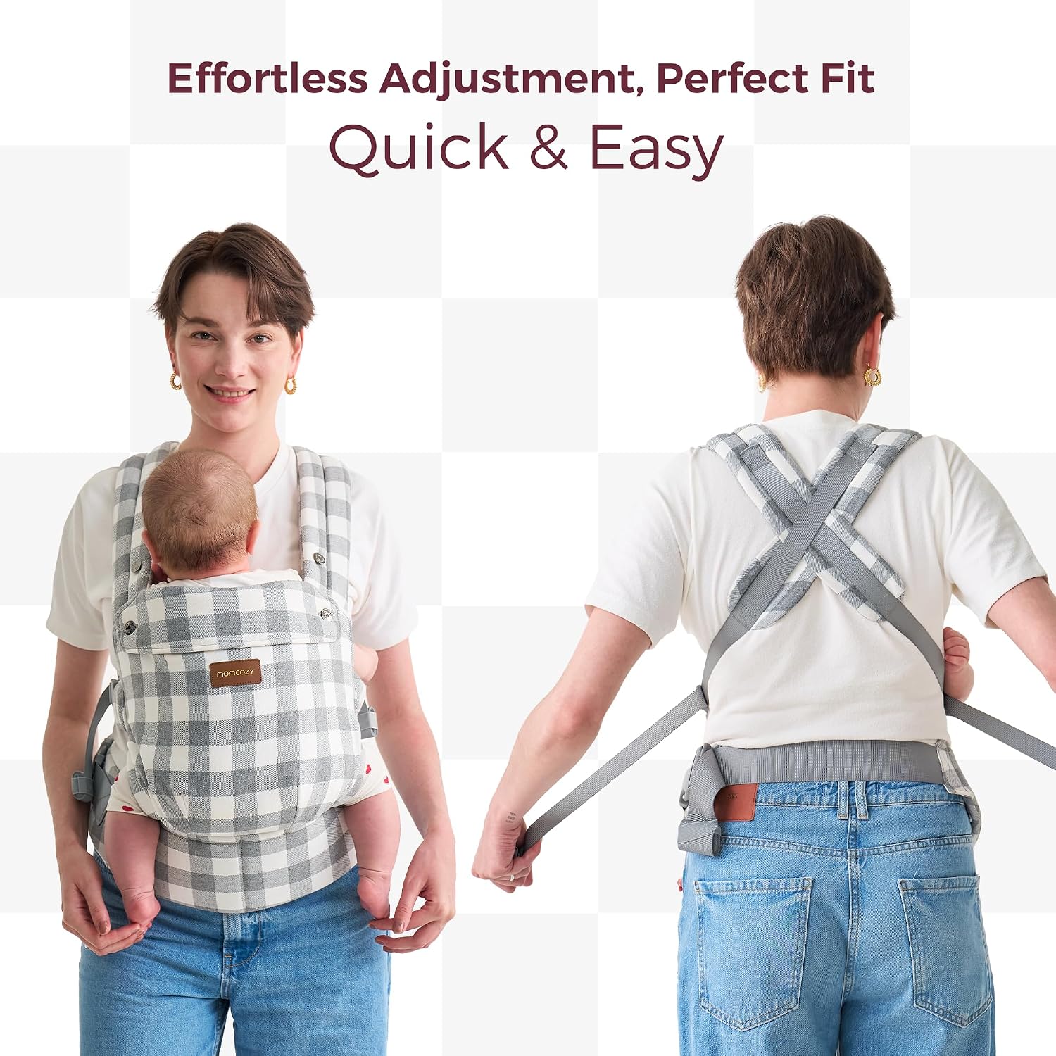 Thumbnail 5 de Momcozy Baby Carrier for 3-24M in Cotton Linen Slate Checker