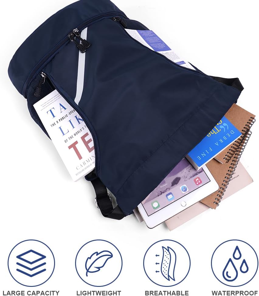 Detalle de flintronic Mode Sport Rucksack/Turnbeutel mit Kordelzug – wasserdichte Sporttasche mit Schuhfach, Netztaschen