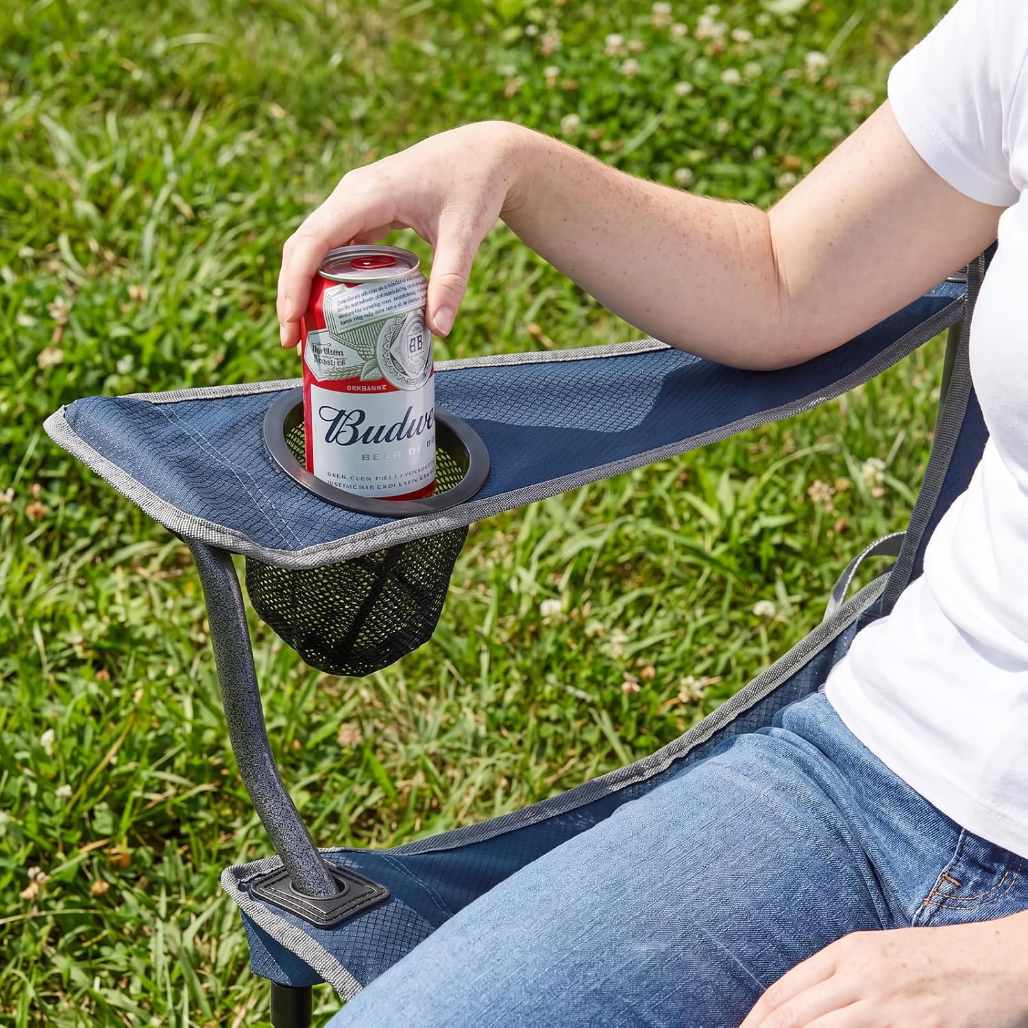 Detalle de Huskfirm 2 Pack Oversized Camping Chairs: Heavy-Duty Folding Lawn Chairs with Cooler and Cup Holders