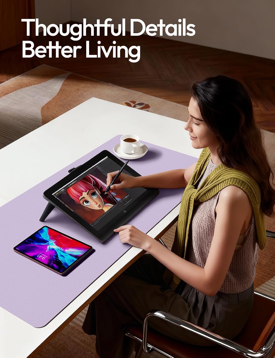Thumbnail 2 de YSAGi 23.6" x 13.8" PU Leather Desk Pad, Light Purple, Waterproof