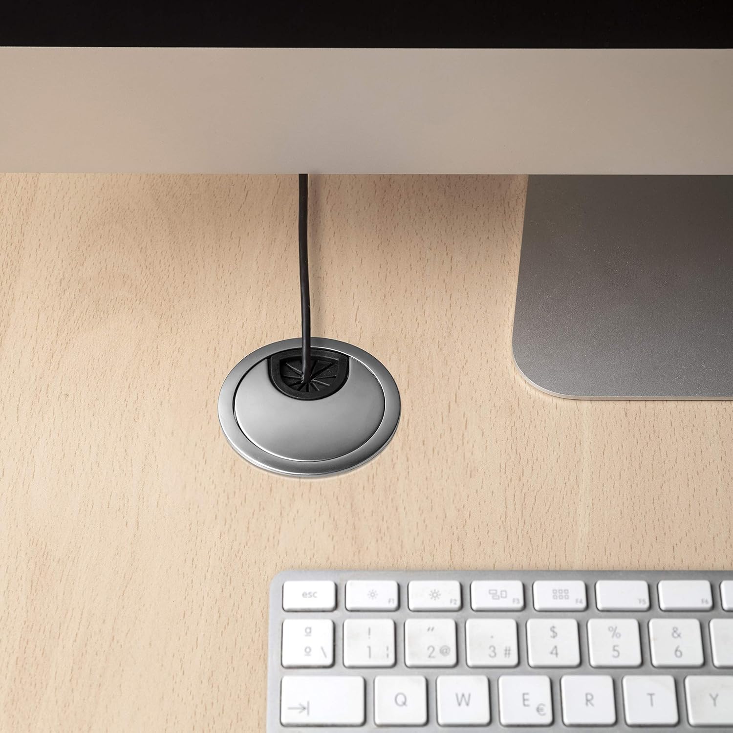 Thumbnail 4 de Emuca Passe-câble Rond Encastrable Ø80 mm – Zamac Chromé Mat pour Bureau