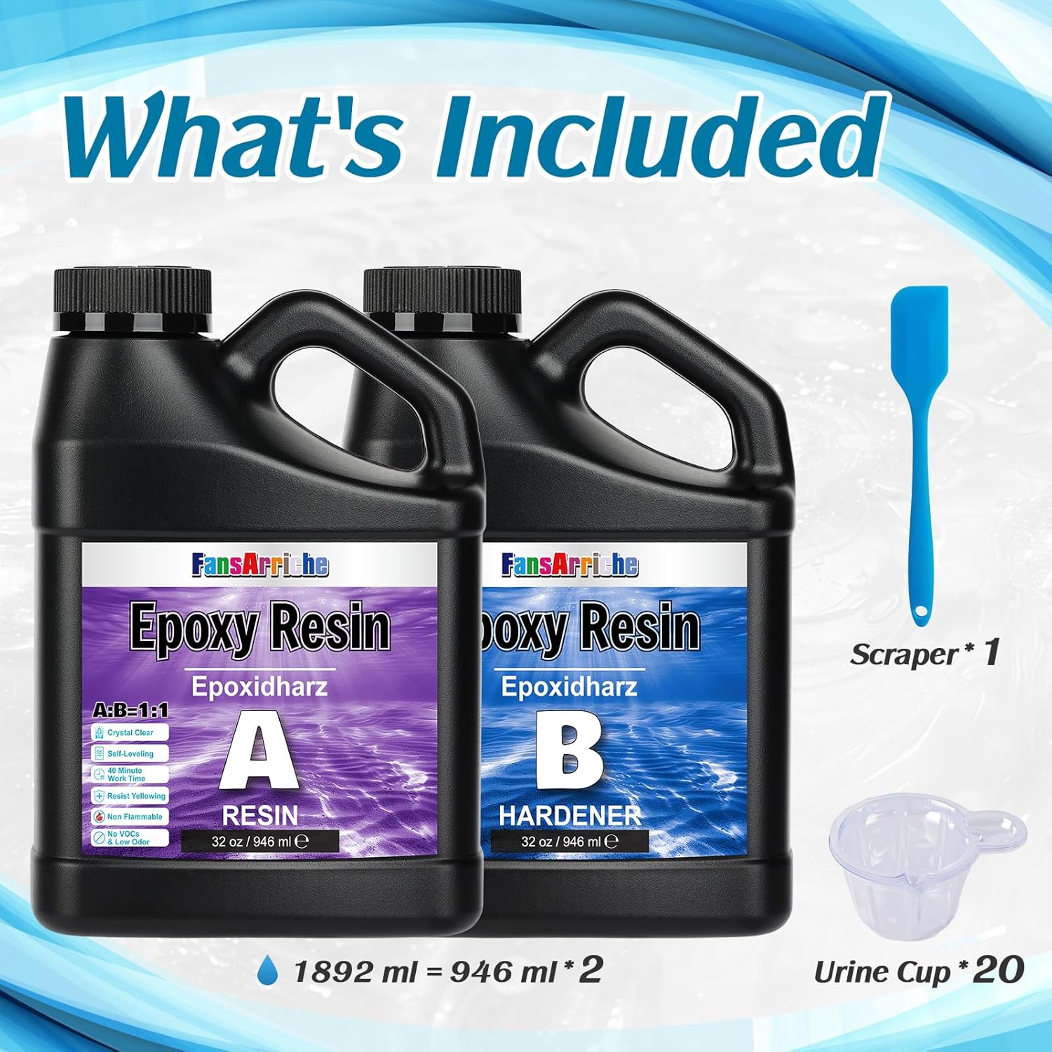 Thumbnail 1 de FansArriche Epoxidharz transparent 64 oz / 1:1 (64 oz / 1892 ml Set) für Holz, Kunst & Restauration