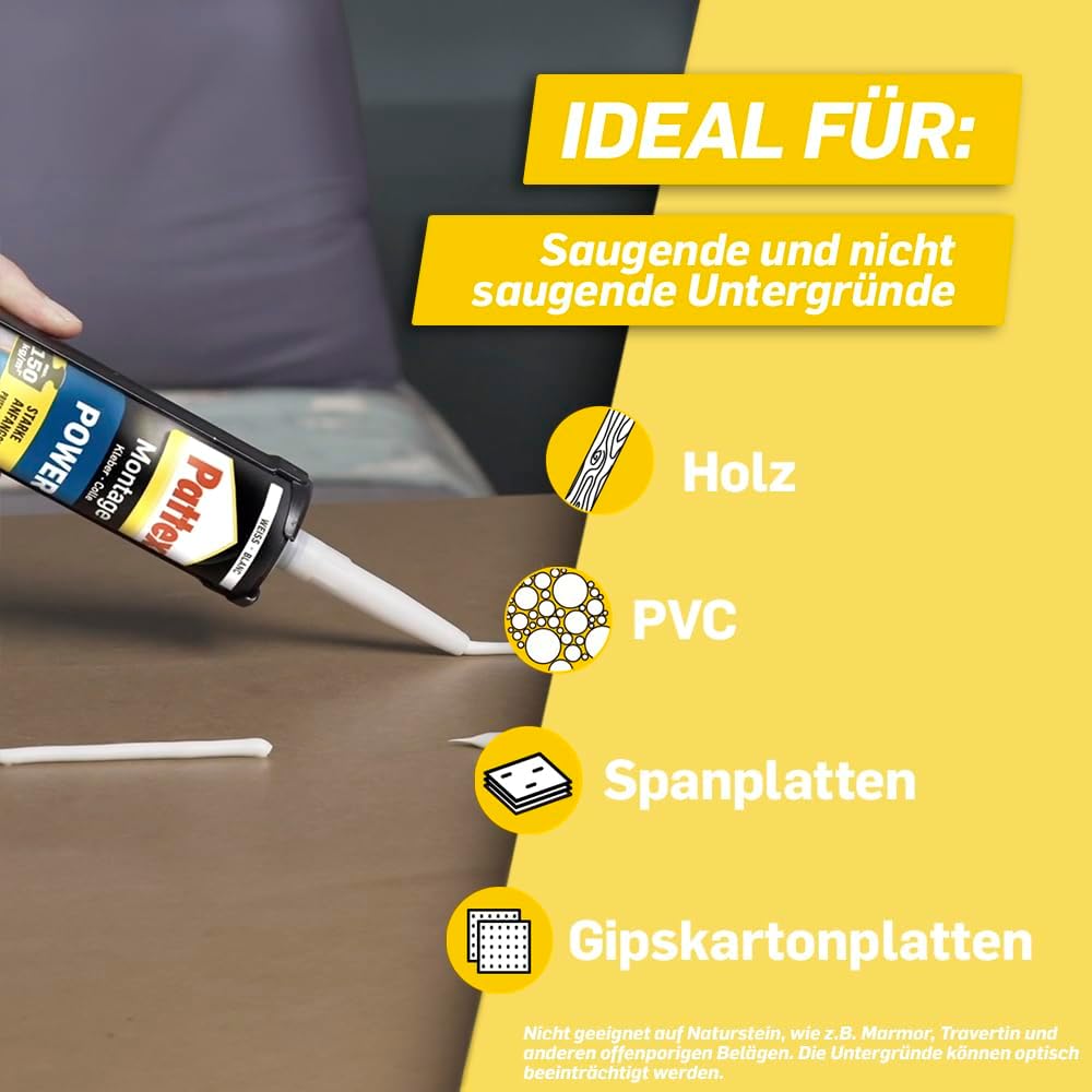 Thumbnail 6 de Pattex Montagekleber Power – starker Kleber für absorbierende Materialien (370 g)