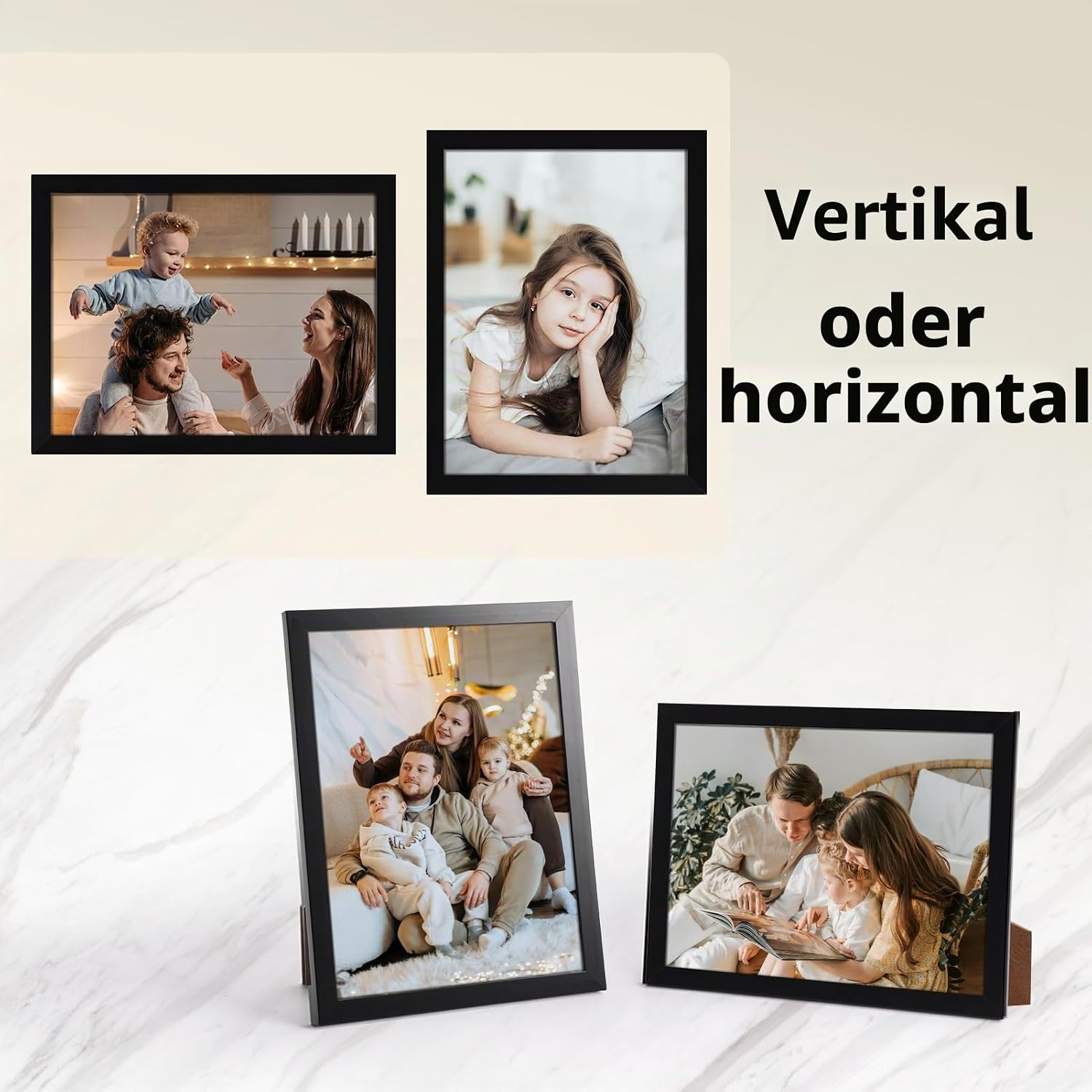 Detalle de Vasemouh Bilderrahmen 15x20 cm – Schwarzer Fotorahmen für Tisch- und Wandmontage