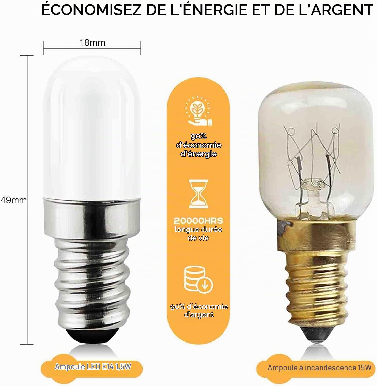 Detalle de Bigzom E14-2835-4 ledlampen, 1,5 W, warmwit 3000 K, 4 stuks