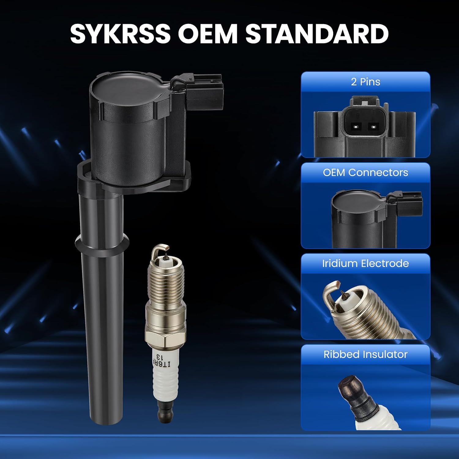 Thumbnail 2 de SYKRSS 8 Ignition Coils + 8 Spark Plugs Kit – Fix Misfires for Ford, Lincoln, Mercury, Panoz and Avanti (4.6L/5.4L/5.8L) – Repl. UF191/SP493