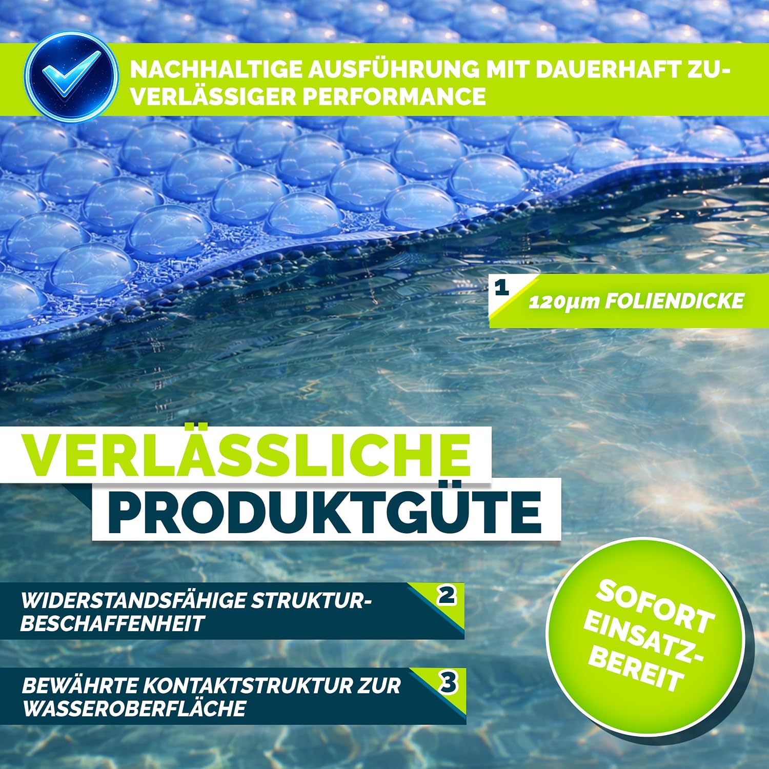 Thumbnail 3 de tillvex Pool Solarabdeckplane Rund & Rechteckig – 120 µm, 1000x500 cm, blau