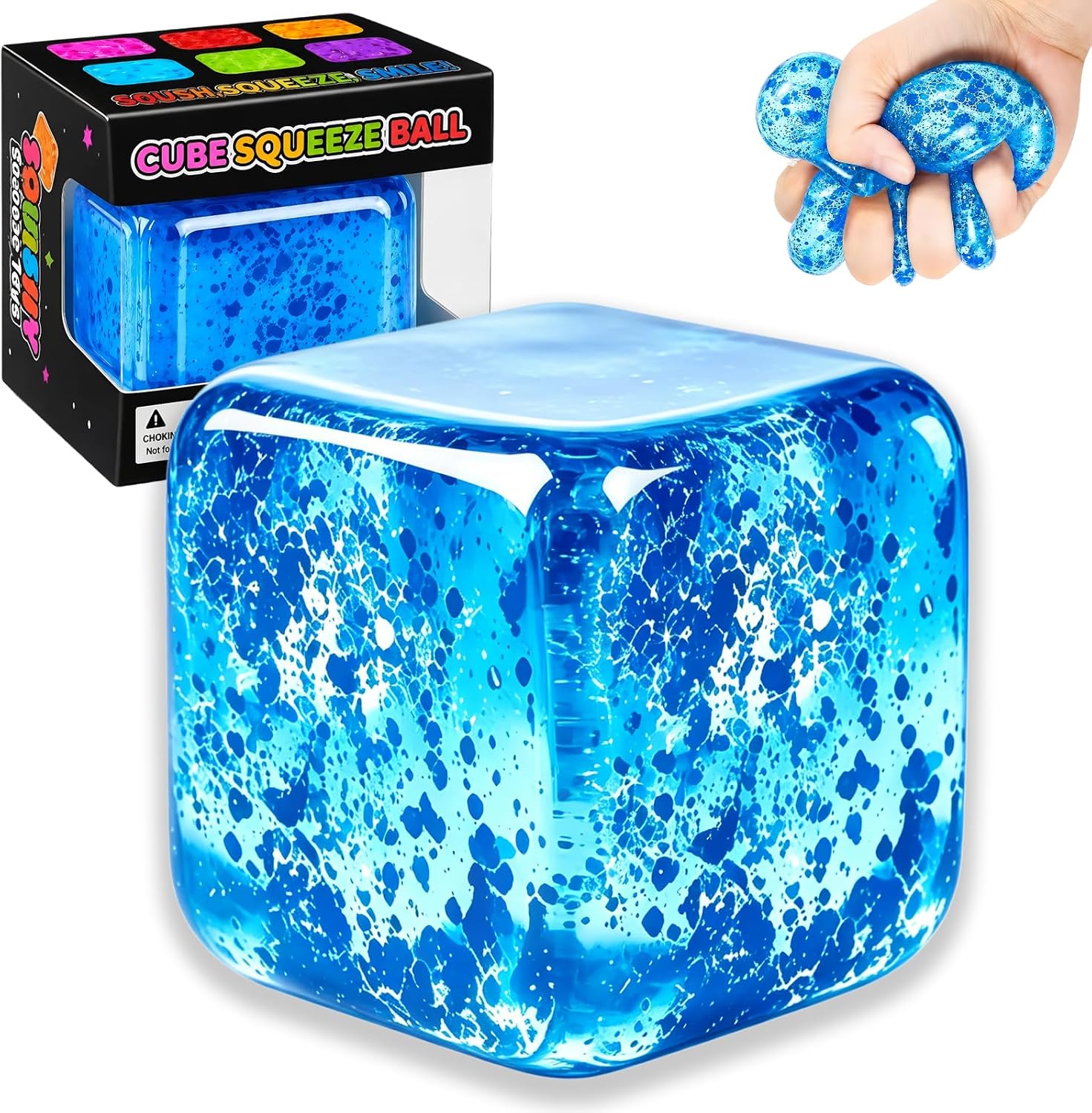 Detalle de Stress Cube Squishy Stress Ball: Glitter Ice Cube (2.17in) in Blue