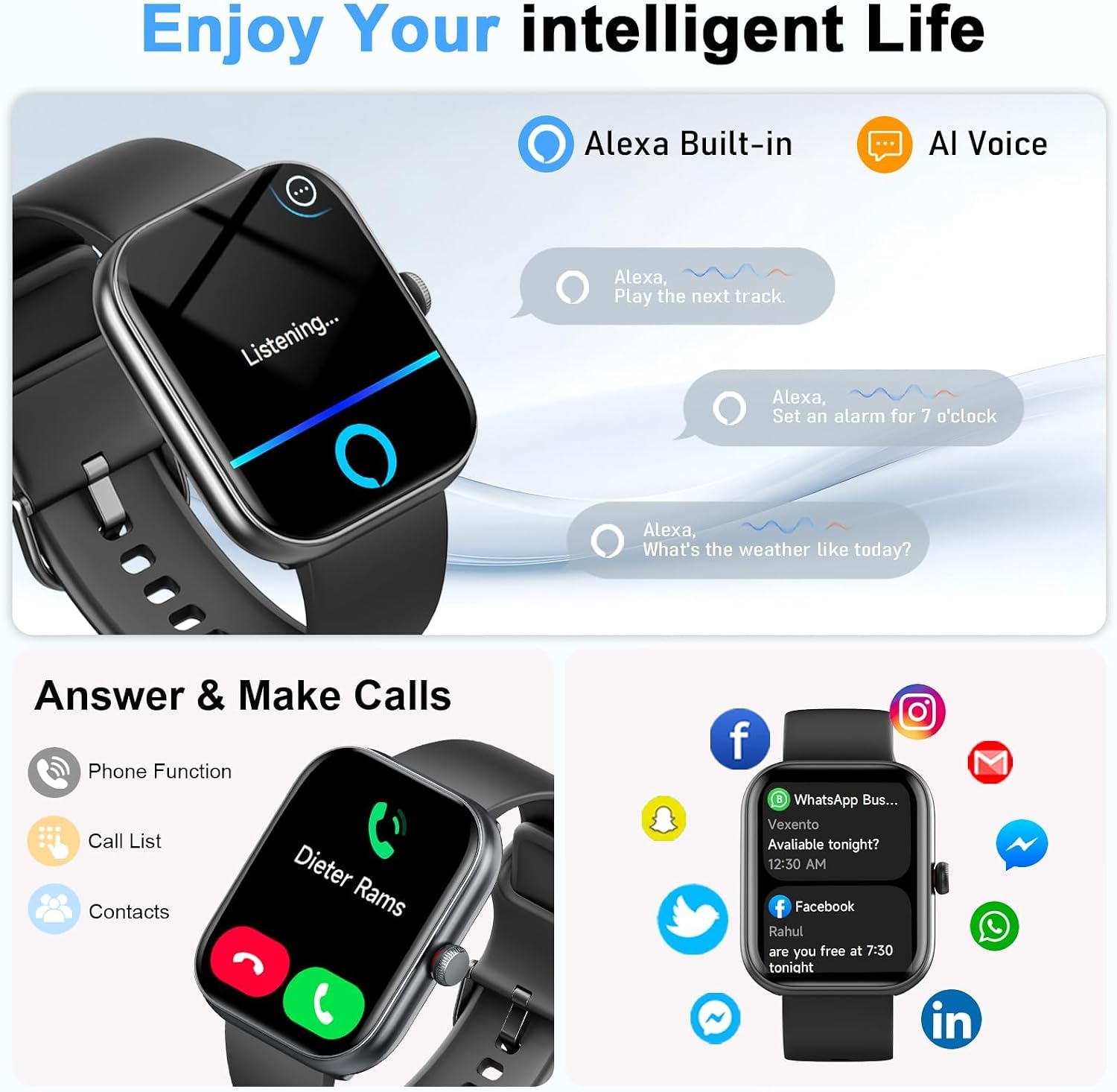 Detalle de uaue Smart Watch Alexa Built-in: 1.91" HD Fitness Smartwatch with Bluetooth Calling