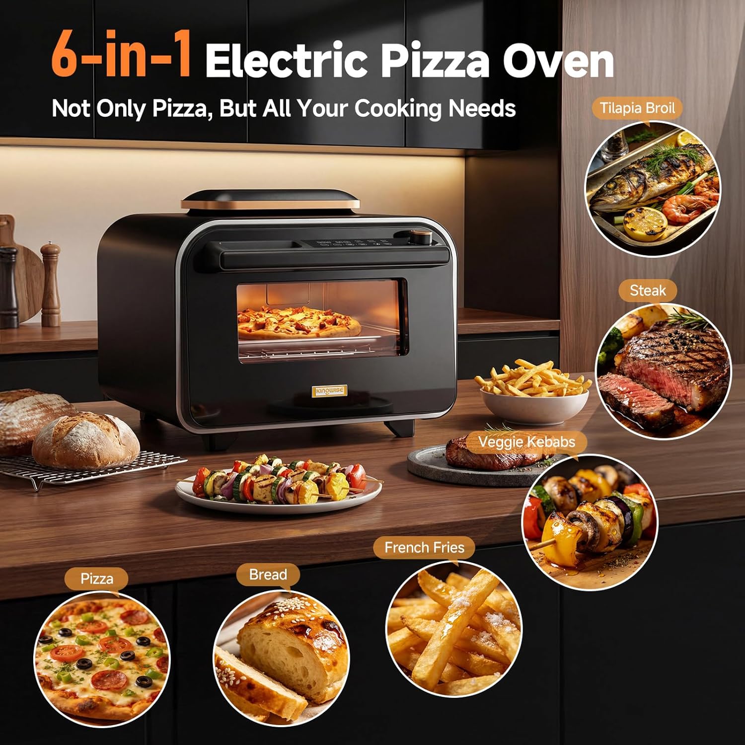 Thumbnail 3 de KINGWISE Pizza Oven: 5 Preset Modes, 400°C, 13-Inch Stone and 5-In-1 Kitchen Powerhouse