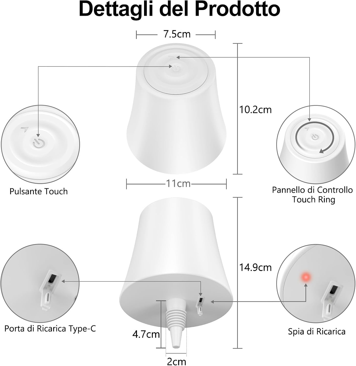 Detalle 2 de Suright Lampada da Tavolo LED senza Fili per Bottiglia – 4000 mAh, 7 modalità, RGB