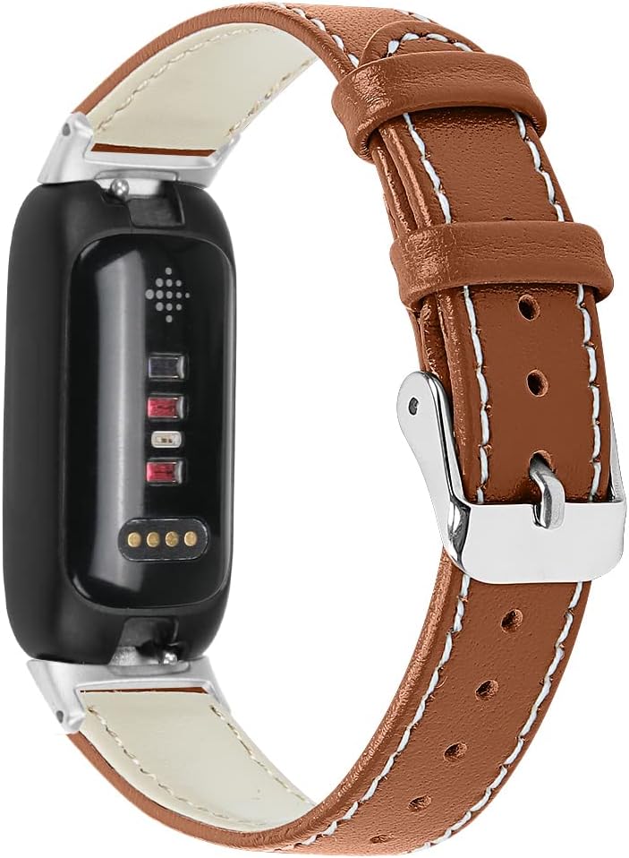Thumbnail 1 de 12mm Fine Genuine Leather Replacement Watch Strap for Fitbit Inspire 2/Inspire 3 – Slim, Lightweight and Soft