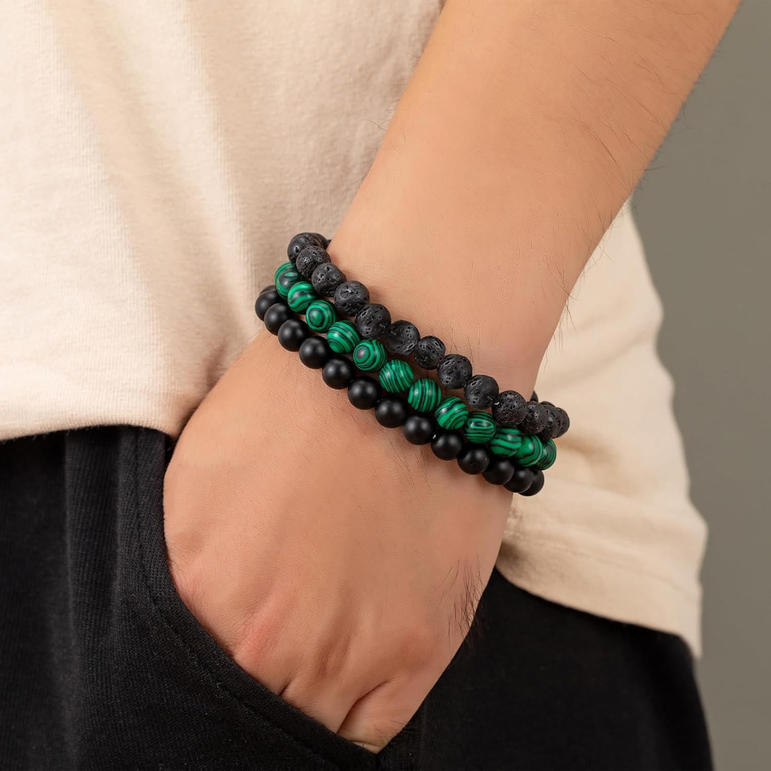 Thumbnail 1 de Bracelet œil de tigre homme MOROTOLE en pierres naturelles 8 mm, lot réglable (ensemble bracelets perles)