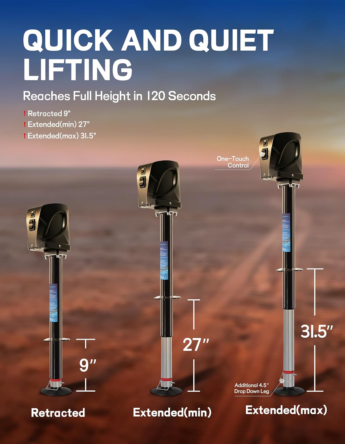 Detalle de POLESTAR 7500 lbs Electric Trailer Jack with LED Light and Waterproof Cover