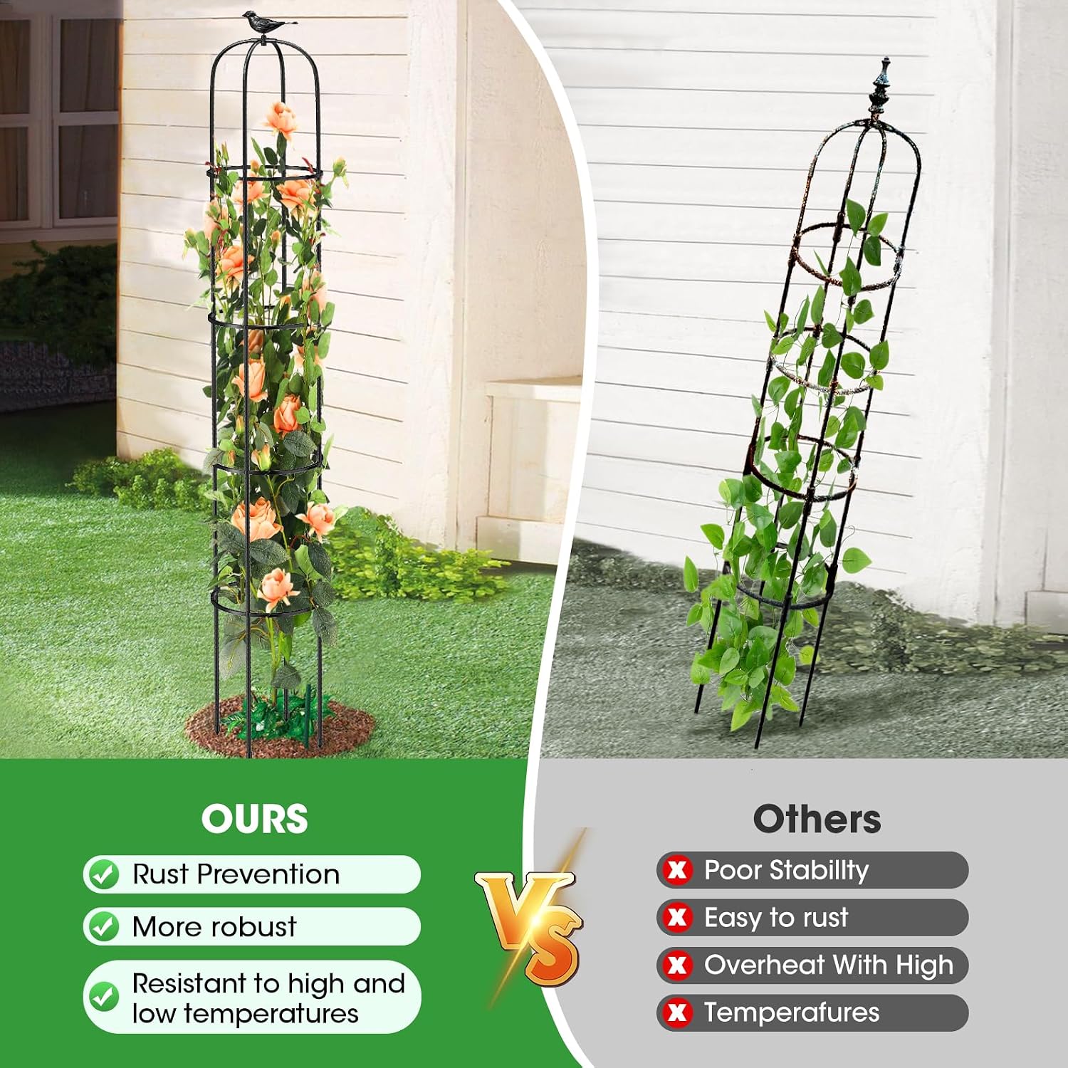 Detalle de MQUPIN Garden Obelisk Upgraded tower support for climbing plants (189cm)
