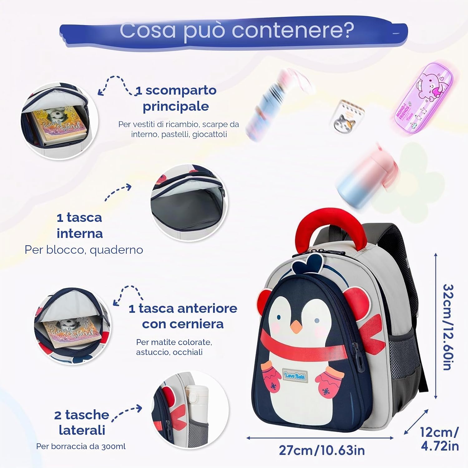 Thumbnail 3 de PROTAURI Zainetto Bambino: zaino asilo 10,3 L con design animale 3D e cinturino toracico