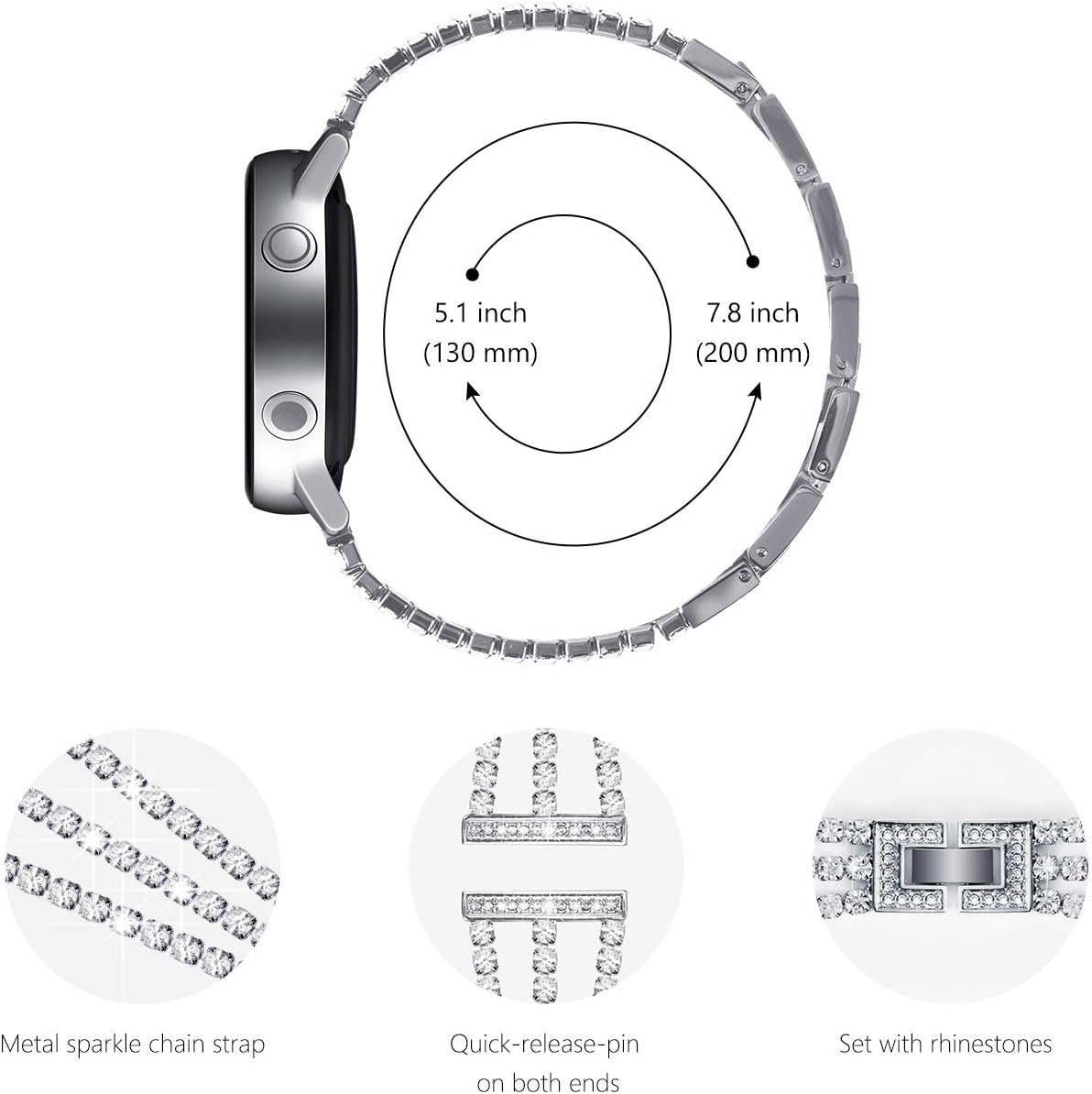 Thumbnail 3 de KADES 20mm bling metal replacement strap for Samsung Galaxy Watch (silver)