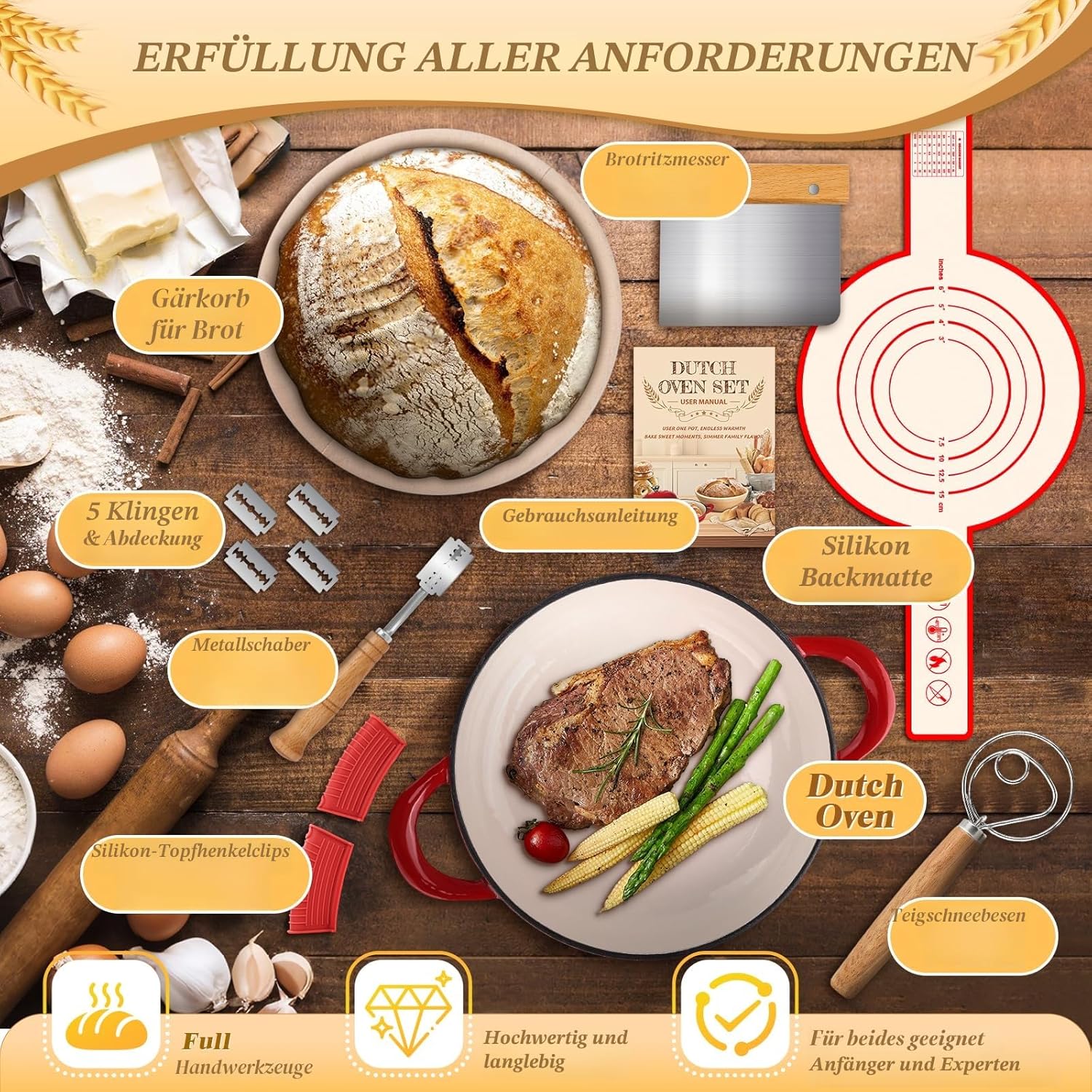 Thumbnail 6 de NZQXJXZ Gusseisen Topf Brot Backen 5.7L – Bräter Emaille mit Deckel, Dutch Oven Set