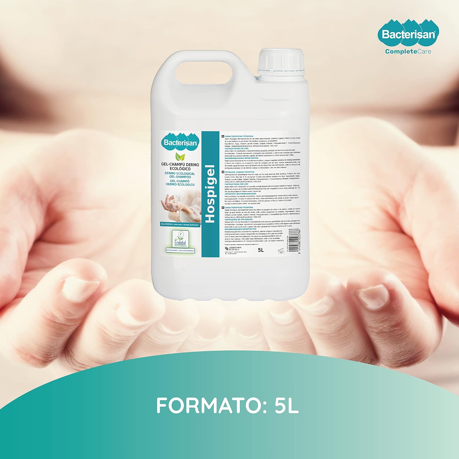 Detalle de BACTERISAN Hospigel 5L: Gel shampoo dermo-ecologico, ph neutro e biologico per uso quotidiano