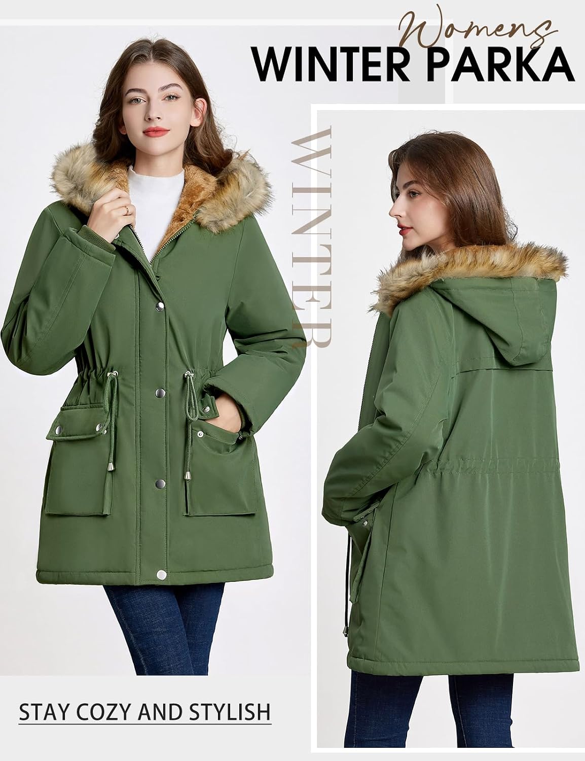 Thumbnail 1 de Xnova Damen Wintermantel Parka Fleece Gefüttert – mittellang, winddicht, wasserabweisend mit Kapuze