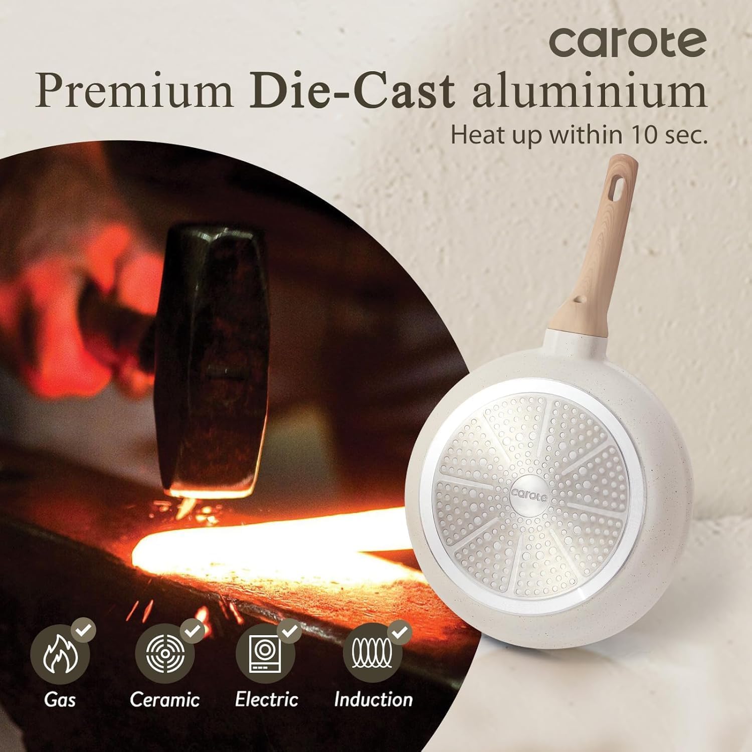 Thumbnail 6 de CAROTE 12-Inch Non Stick Frying Pan Skillet – Granite Chef Pan, Induction Compatible