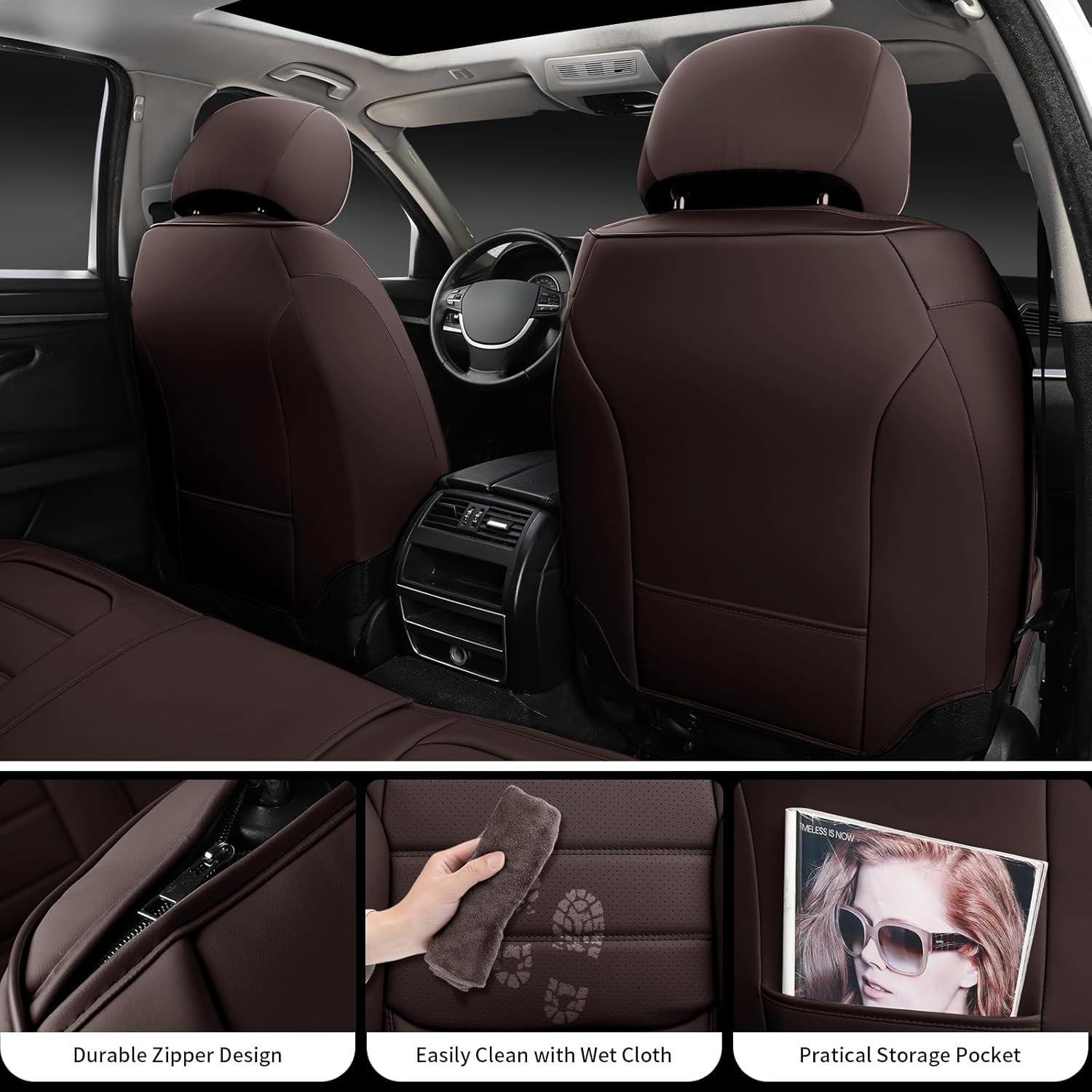 Detalle de COVER EMPIRE Brown Full 5‑Seat Car Seat Covers