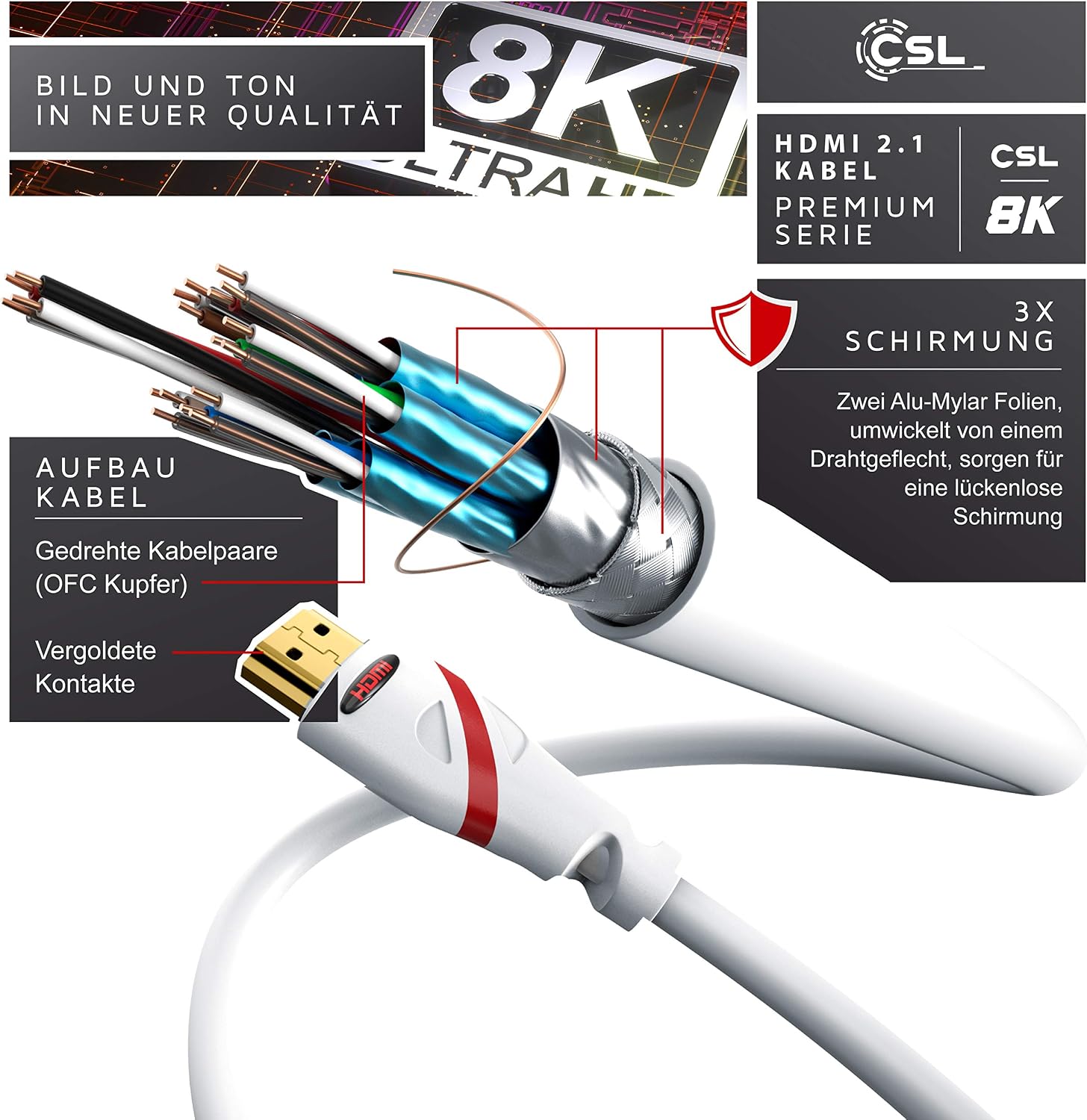 Detalle de CSL 8k/4k HDMI Kabel 2m 48 Gbit/s