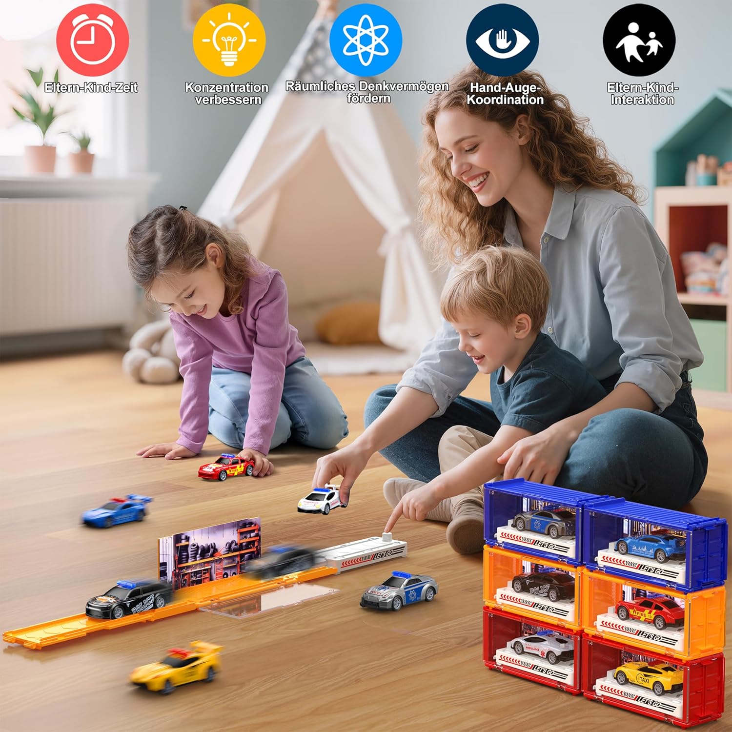 Thumbnail 6 de GoStock Auto Spielzeug Set – Metallrennwagen mit faltbarer Rennbahn und Garage
