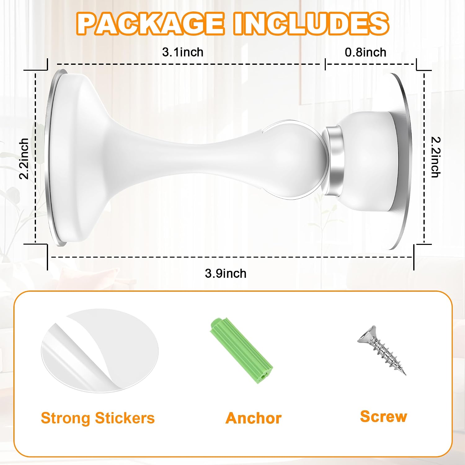 Detalle 1 de Crosize Magnetic Door Stoppers, 2-Pack, Stainless Steel, White