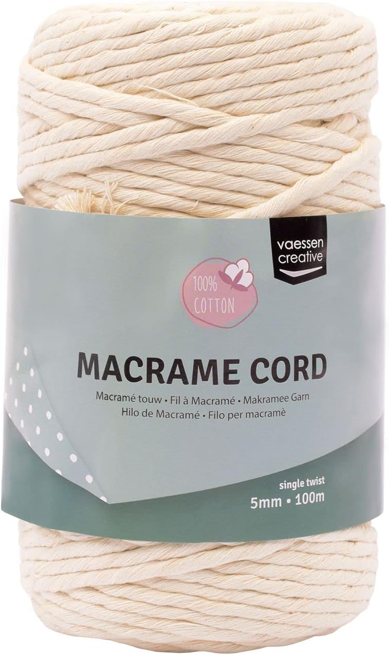 Detalle de Vaessen Creative Corde Macramé Naturel 5 mm x 100 m – 100% coton beige