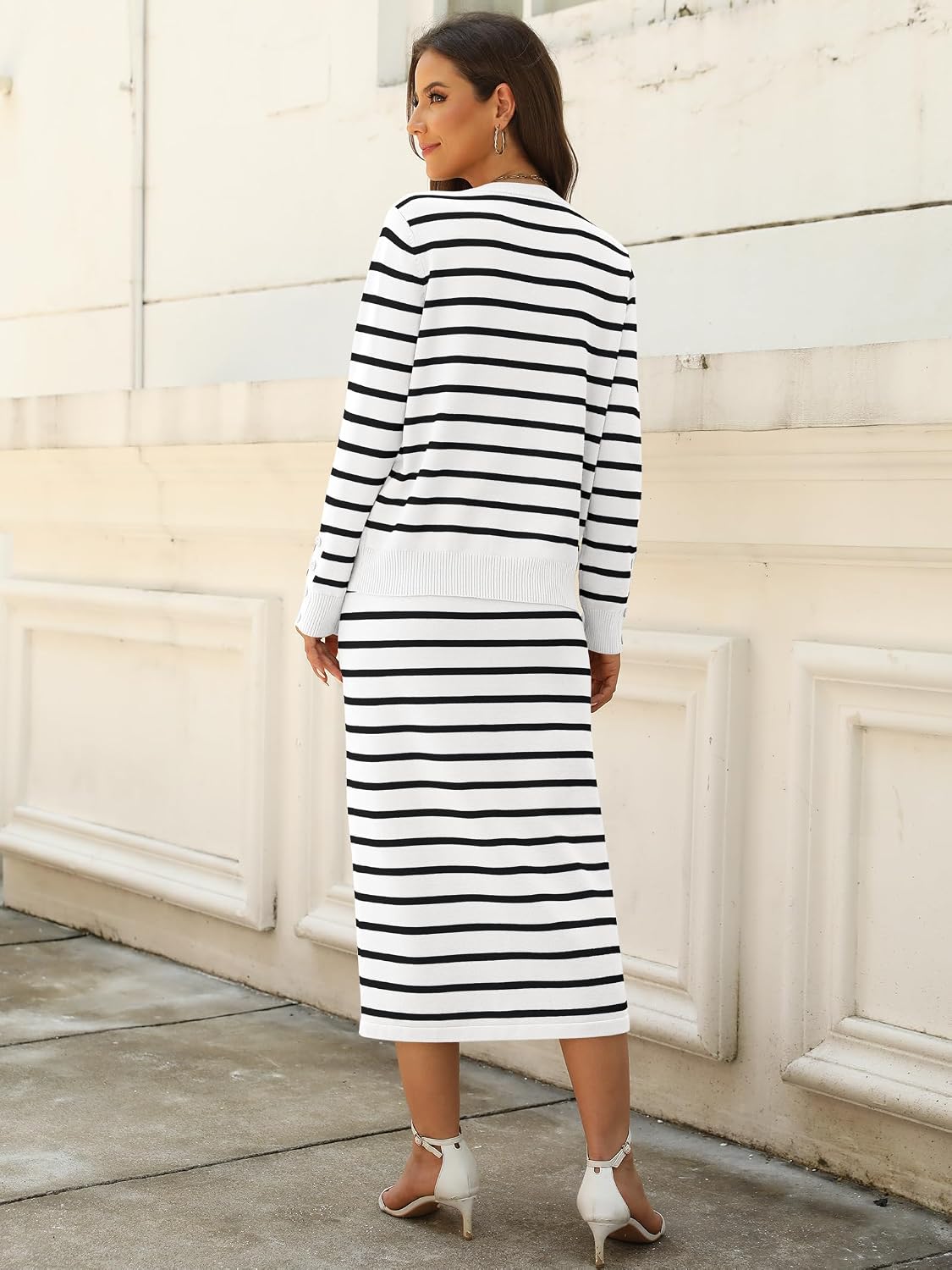 Thumbnail 4 de ANRABESS 2-Piece Skirt Set striped knit midi outfit