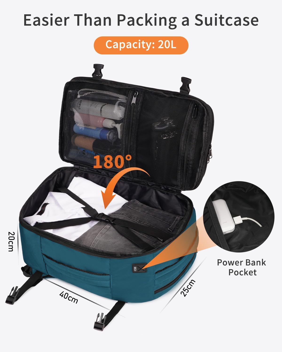 Thumbnail 4 de ECOHUB Ryanair Cabin Bag 40x20x25: 20L Recycled PET Underseat Backpack with USB Port