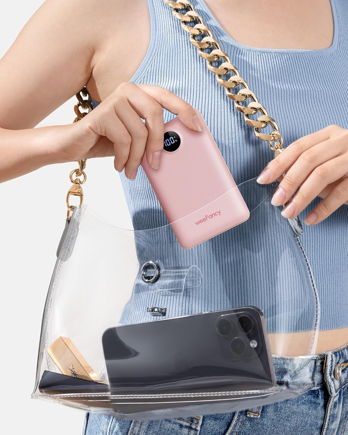 Thumbnail 6 de WeeFancy 10000mAh Power Bank with Built-in Cables, Fast Charging (22.5W) – Pink