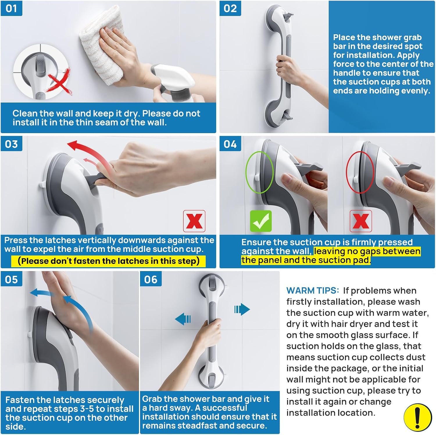 Detalle de LEVERLOC FS678-GREY-US1 Suction Shower Grab Bar with Removable Rubber Grip