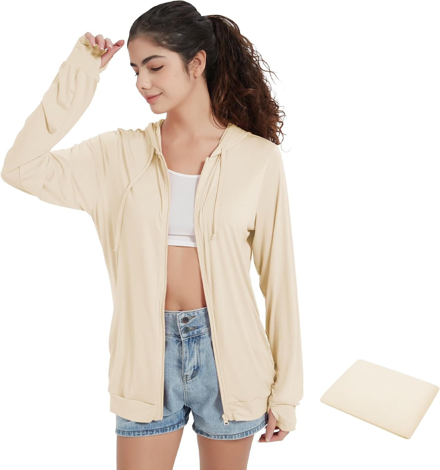 Thumbnail 6 de QBK Light Weight Zip Up Hoodie: Thin Summer Jacket for Women