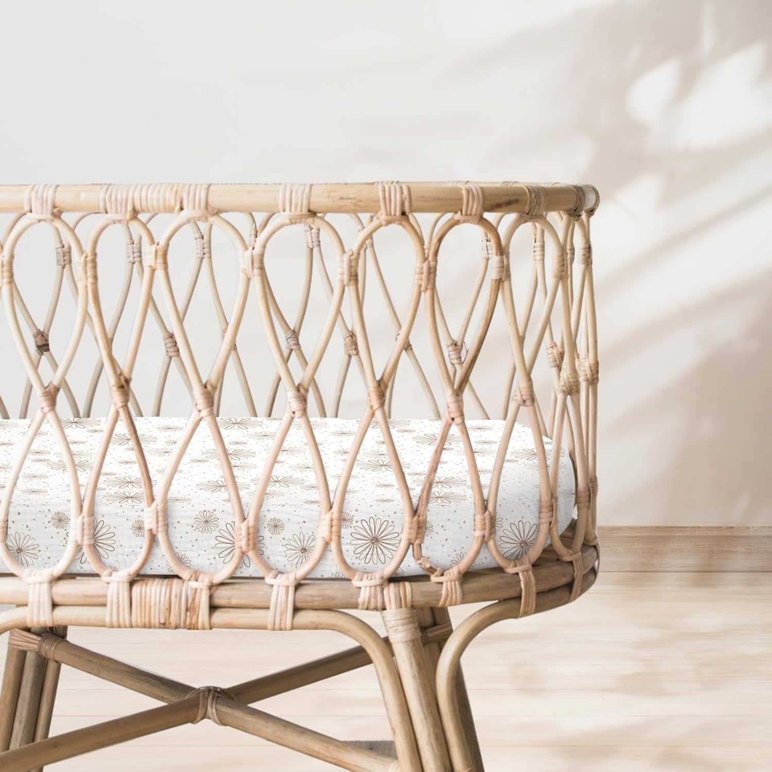 Thumbnail 5 de lulumoon Musselin-Baumwolle Spannbettlaken 2er-Set für Stubenwagen, Kinderwagen & Beistellbett (Gänseblümchen Weiß)