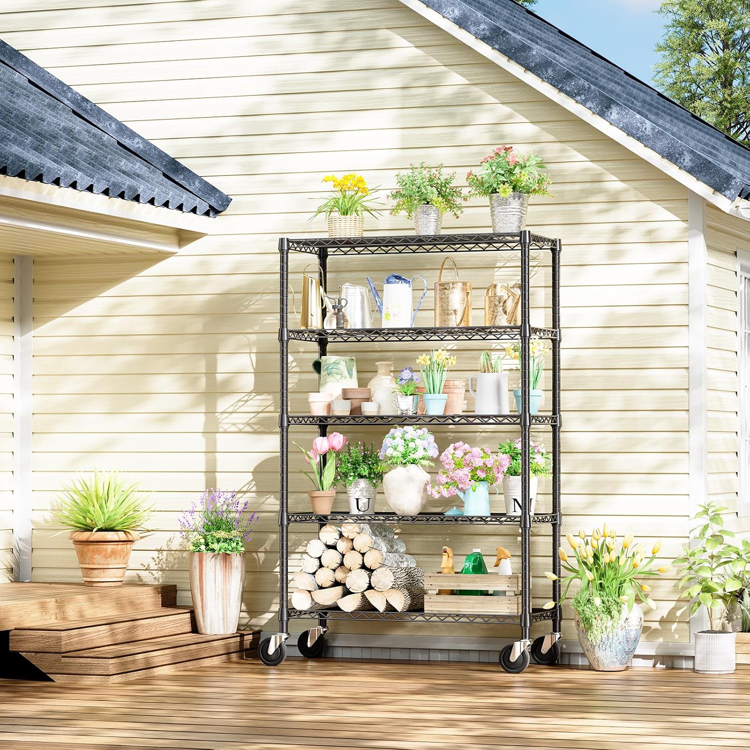 Detalle de IZEUK 5-Tier Adjustable Metal Shelving Unit, 47.2-Inch Wide with Wheels