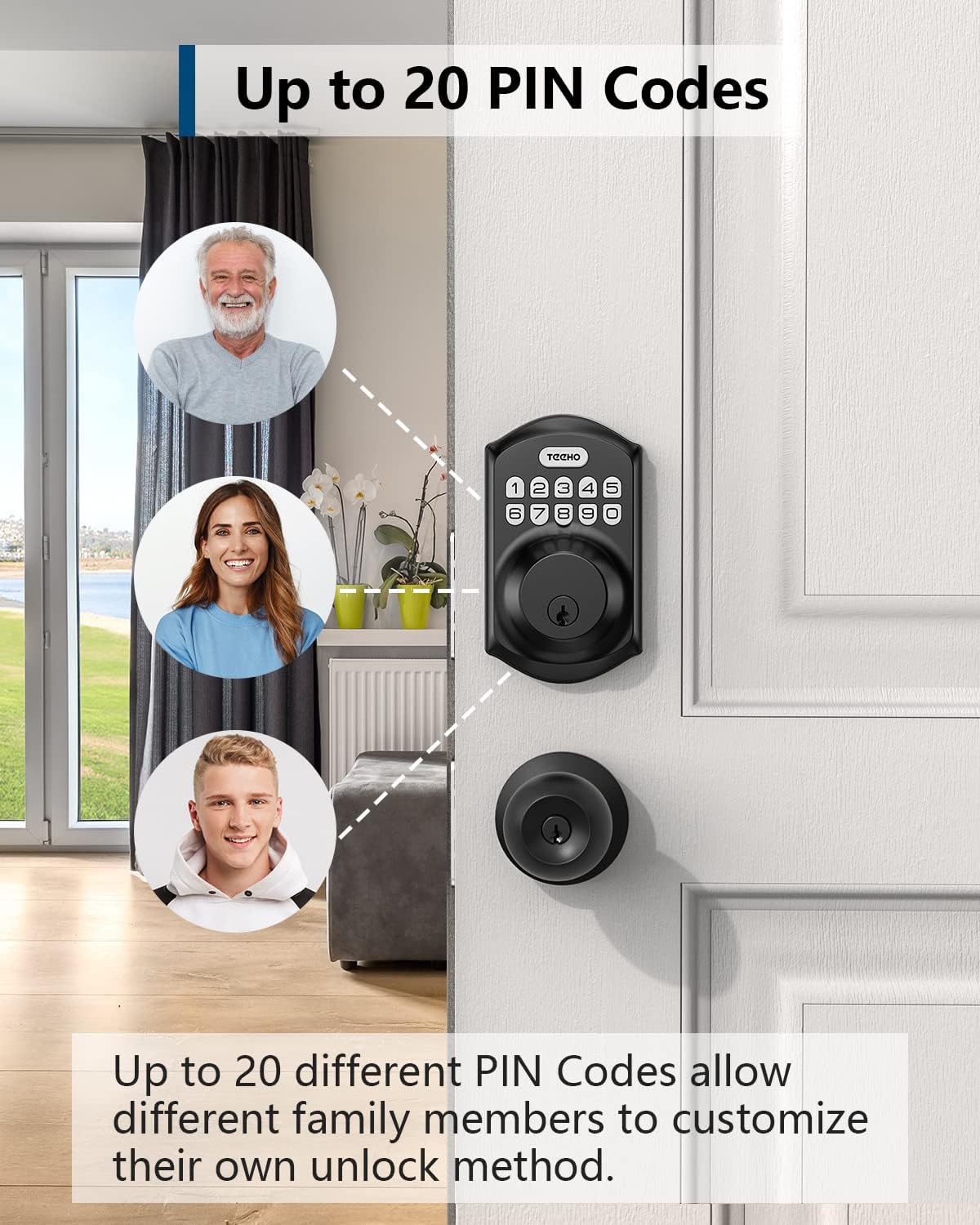 Thumbnail 1 de TEEHO TE001 Keyless Entry Keypad Smart Deadbolt (Matte Black) with 2 Keys