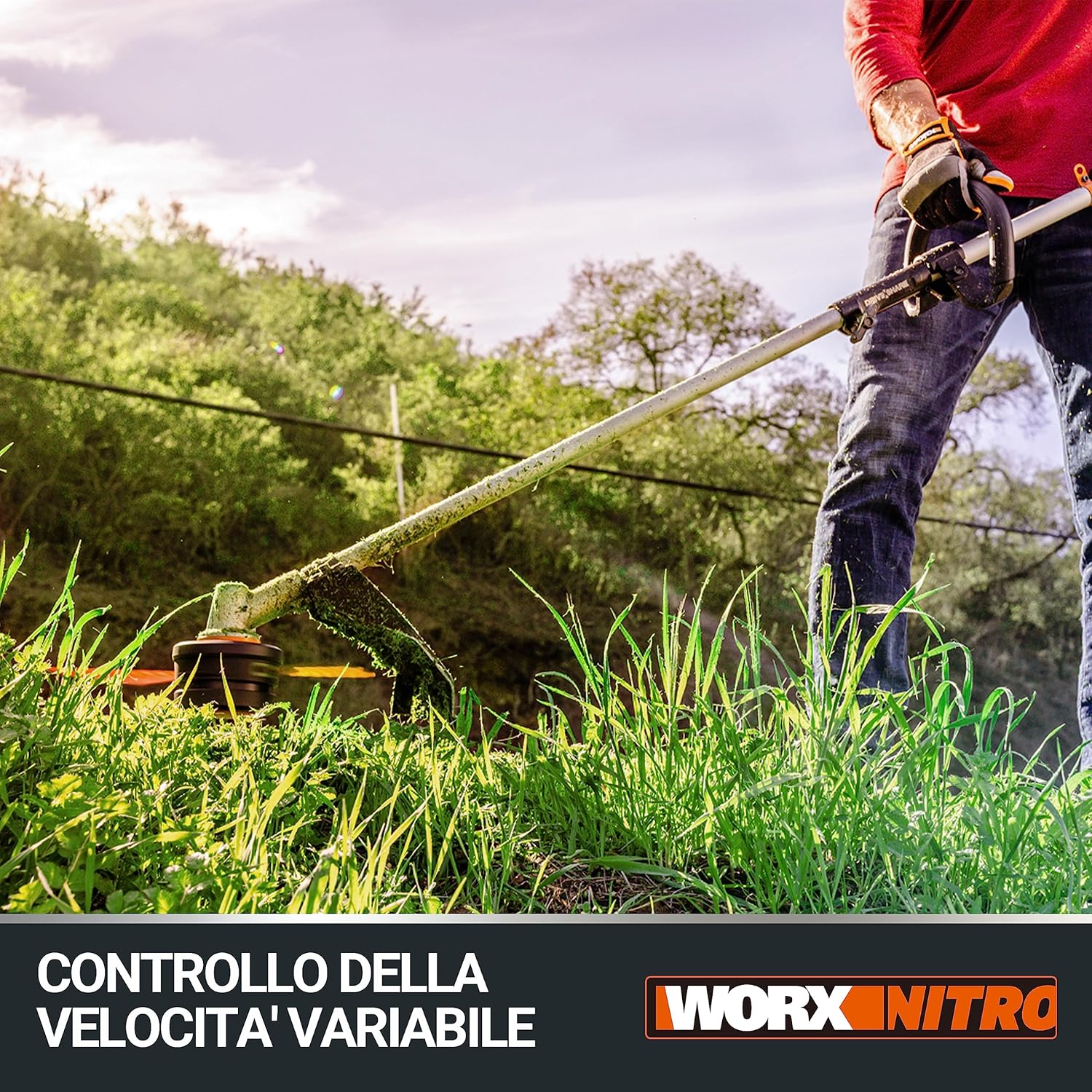 Detalle de WORX Nitro WG186E.92: decespugliatore a batteria 40 V con lama 38 cm e sistema PowerShare